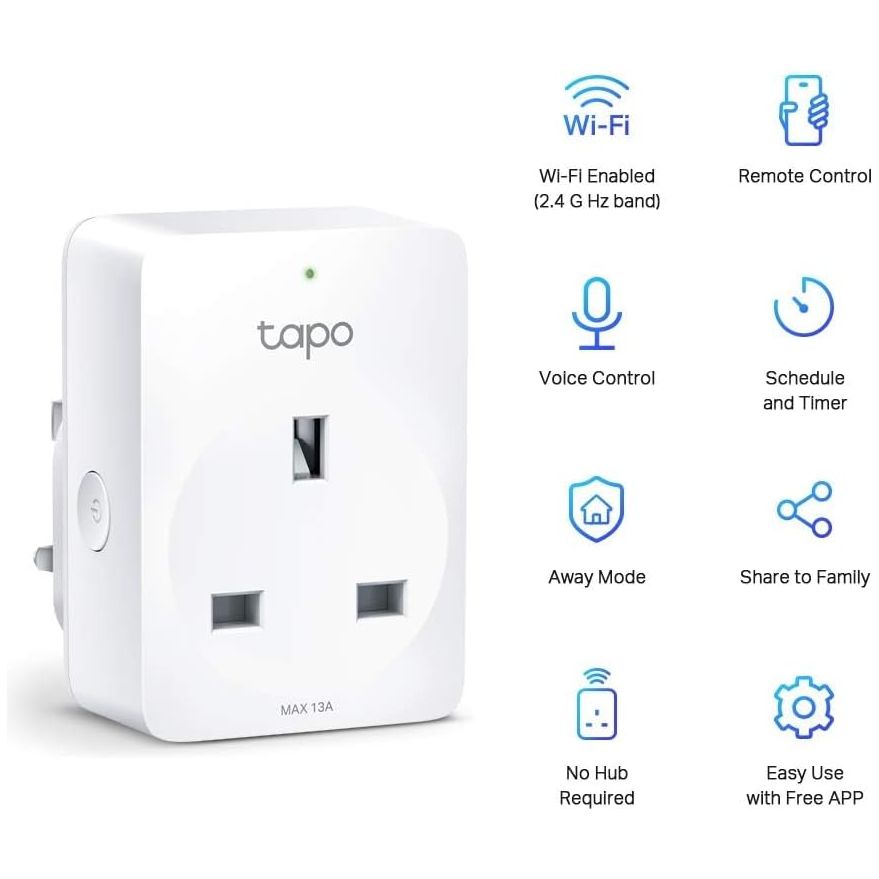 Tapo P100 Smart Plug – Wi-Fi Enabled, Remote Control, Voice Assistant Compatible