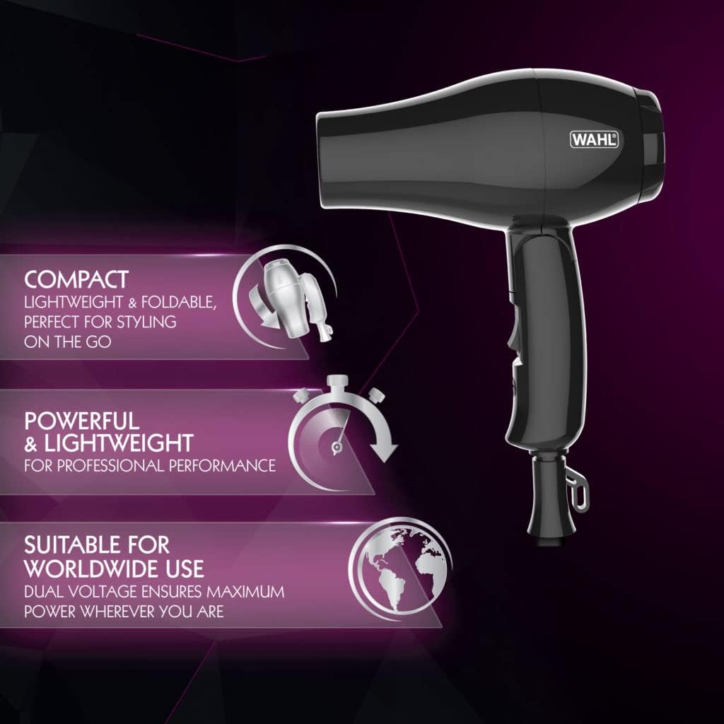 Wahl Travel Hair Dryer – Compact & Foldable 1000W Dual-Voltage Dryer