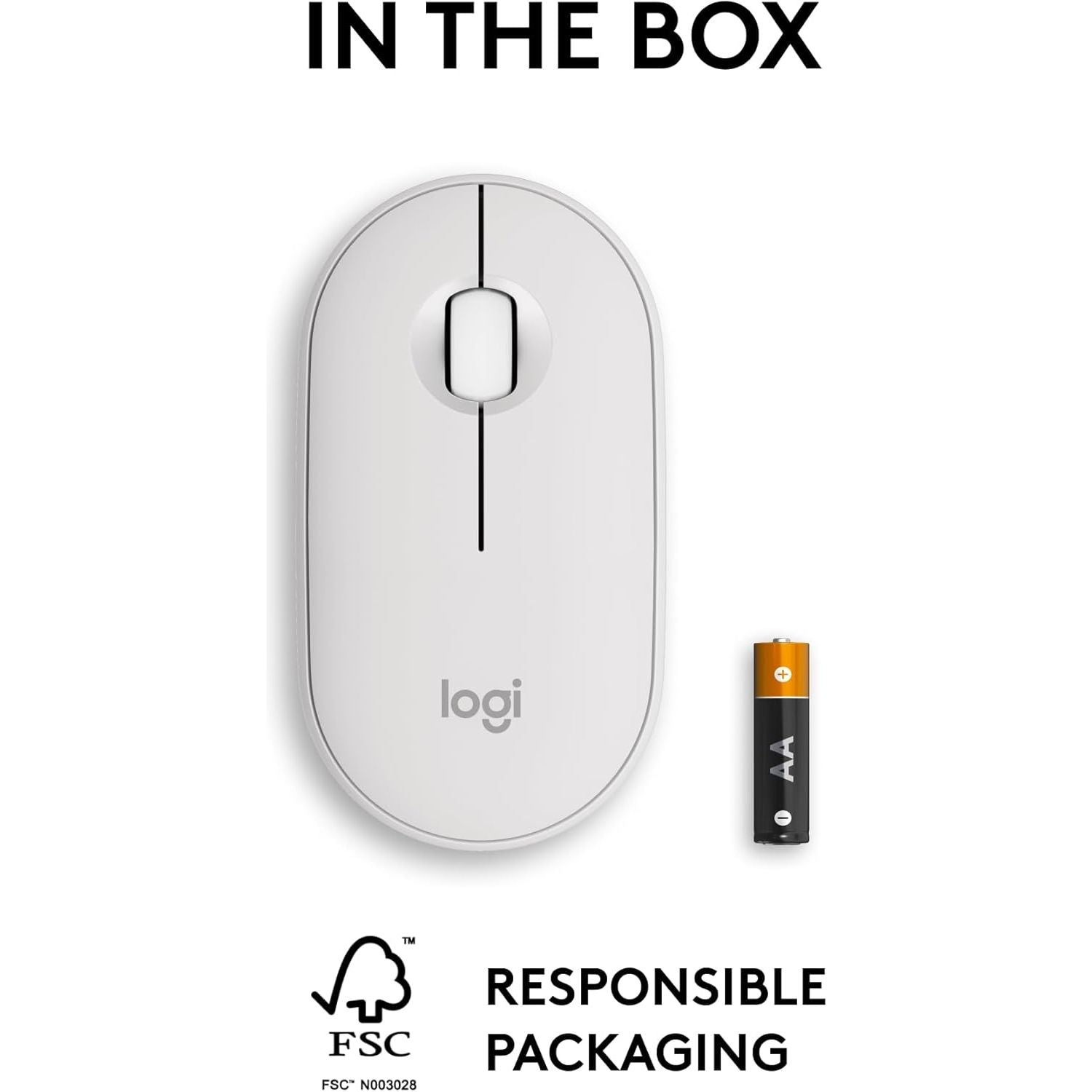 Logitech Pebble Mouse 2 M350s – Slim Bluetooth Wireless Mouse, White