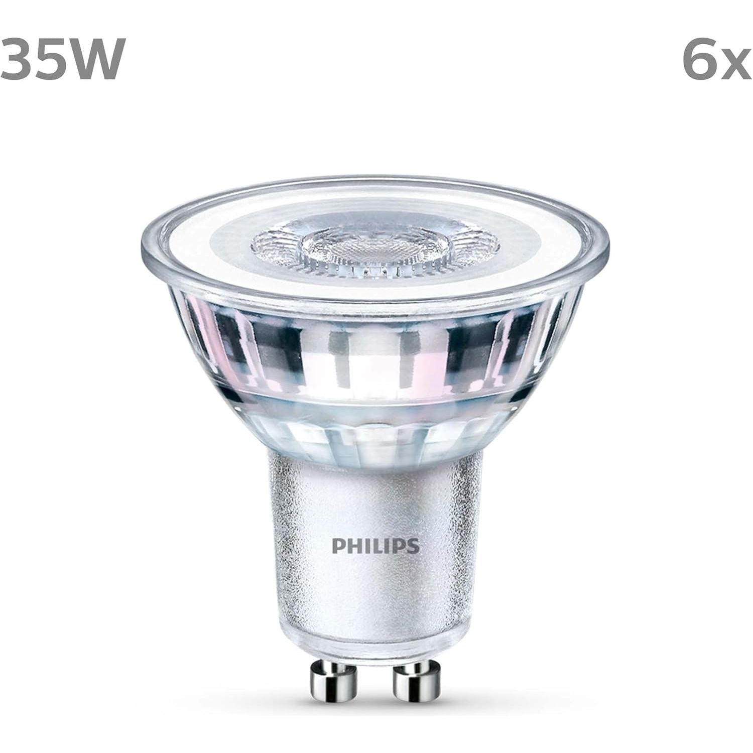 PHILIPS LED Classic Spot Light Bulb 6 Pack – Warm White 2700K, GU10, 35W Equivalent, Non-Dimmable