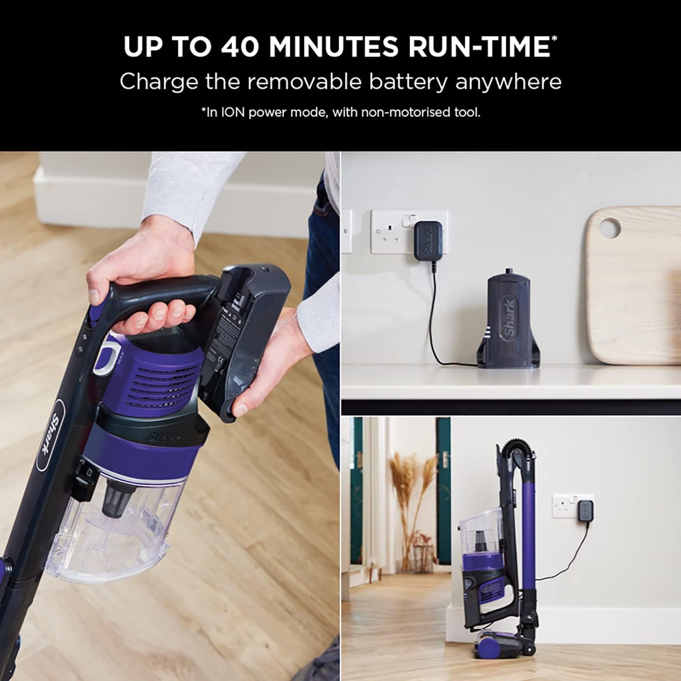 Shark Cordless Stick Vacuum Cleaner IZ202UKT – Anti Hair Wrap, 40min Runtime, Pet & Crevice Tools, Purple