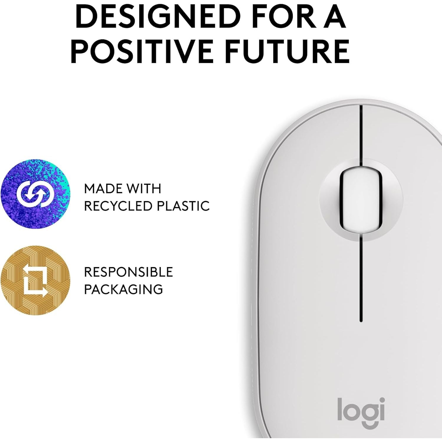 Logitech Pebble Mouse 2 M350s – Slim Bluetooth Wireless Mouse, White