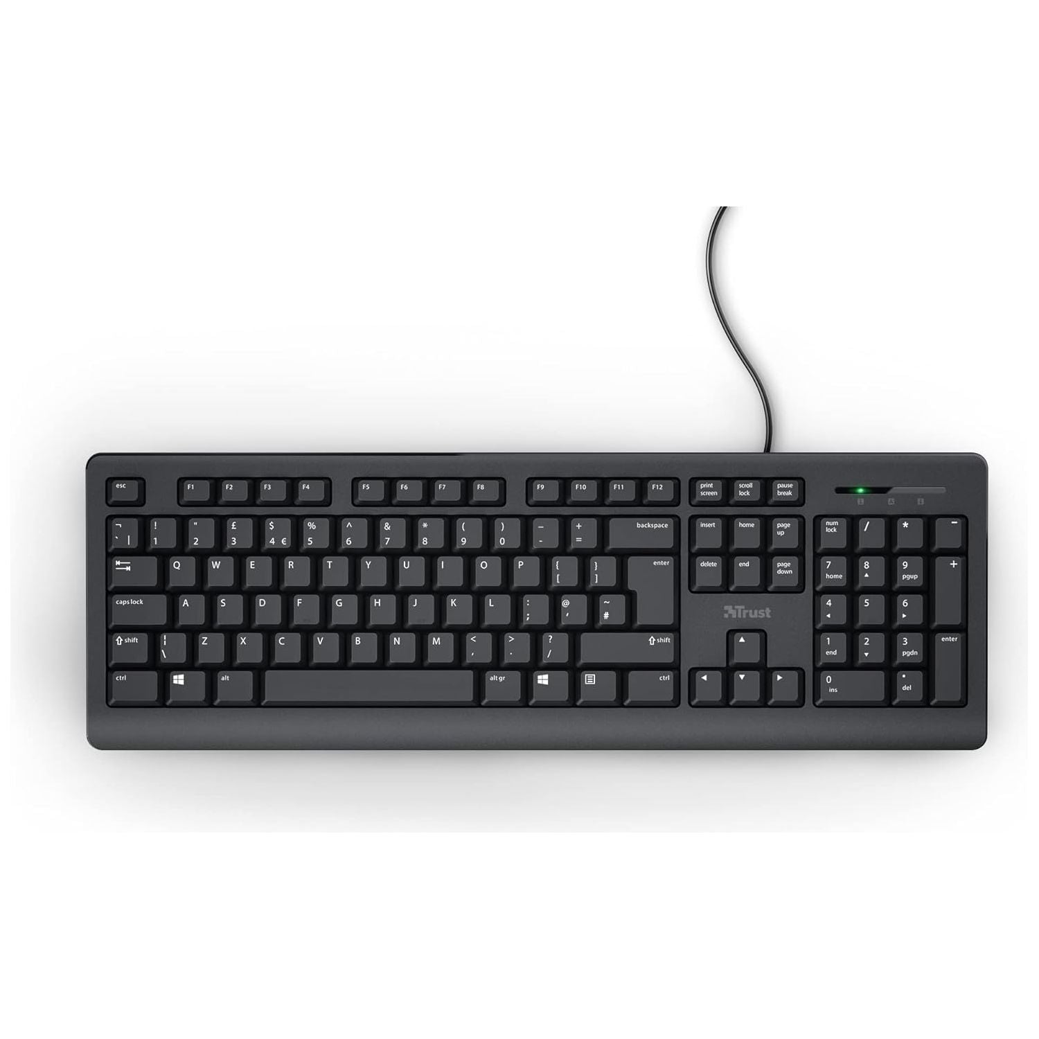 Trust Taro Wired Keyboard – QWERTY UK Layout, Quiet Keys, Full-Size, Spill-Resistant, USB Plug and Play, Black