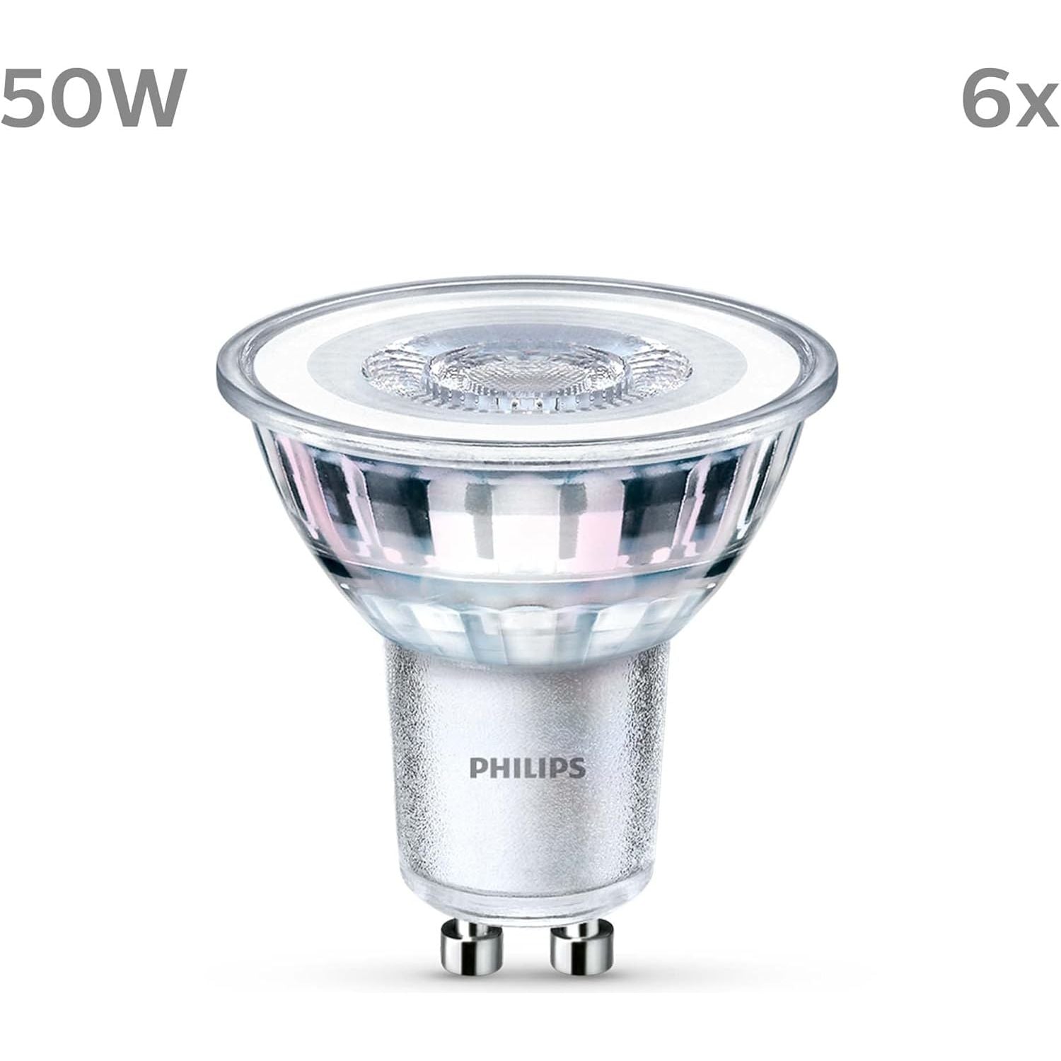 PHILIPS LED Classic Spot Light Bulb 6 Pack – Warm White 2700K, GU10, 50W Equivalent, Non-Dimmable