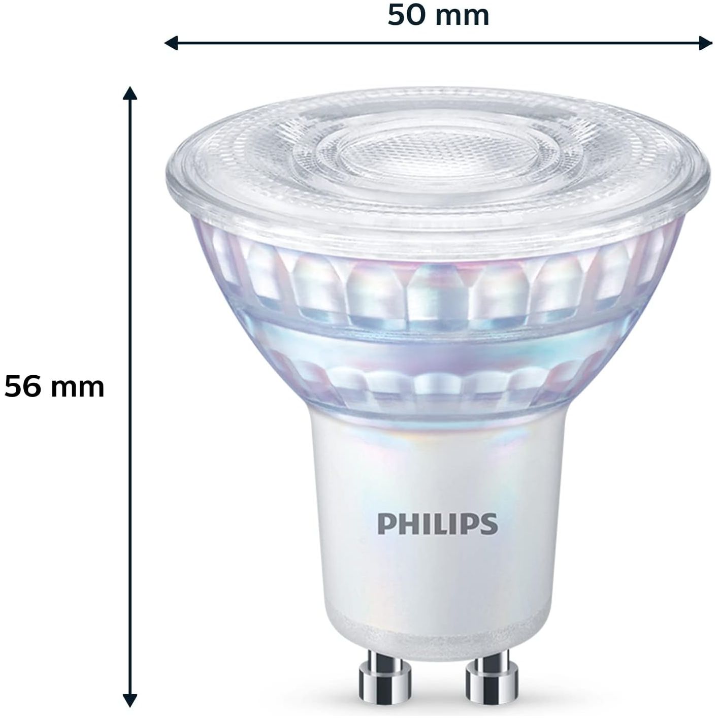 Philips LED Classic Dimmable Light Spot 2 Pack – GU10, 3.8W, 50W Equivalent, Warm Glow (2200–2700K), 220-240V, Energy Class F