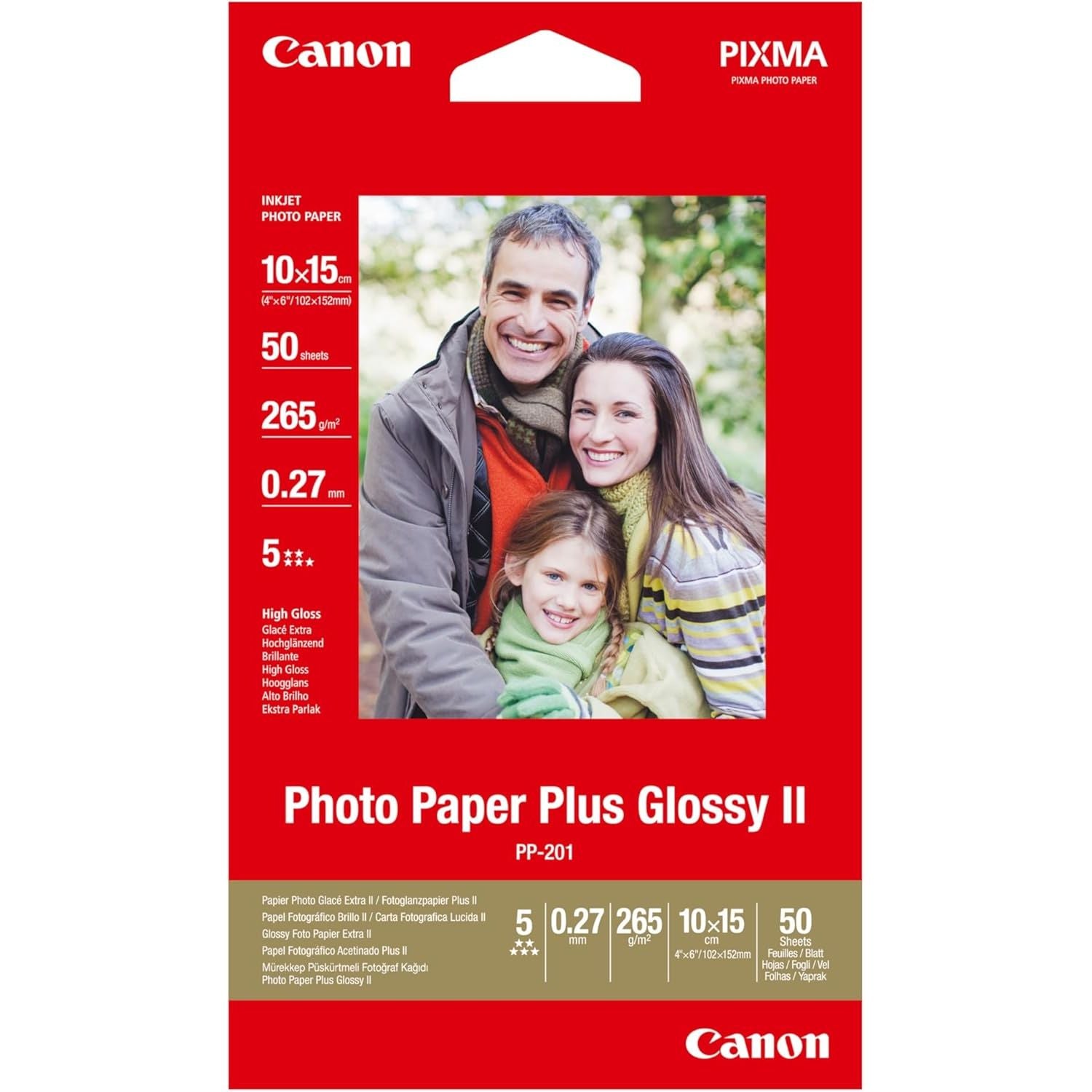 Canon PP-201 Glossy II Photo Paper Plus – 4x6", 50 Sheets, High-Gloss Finish