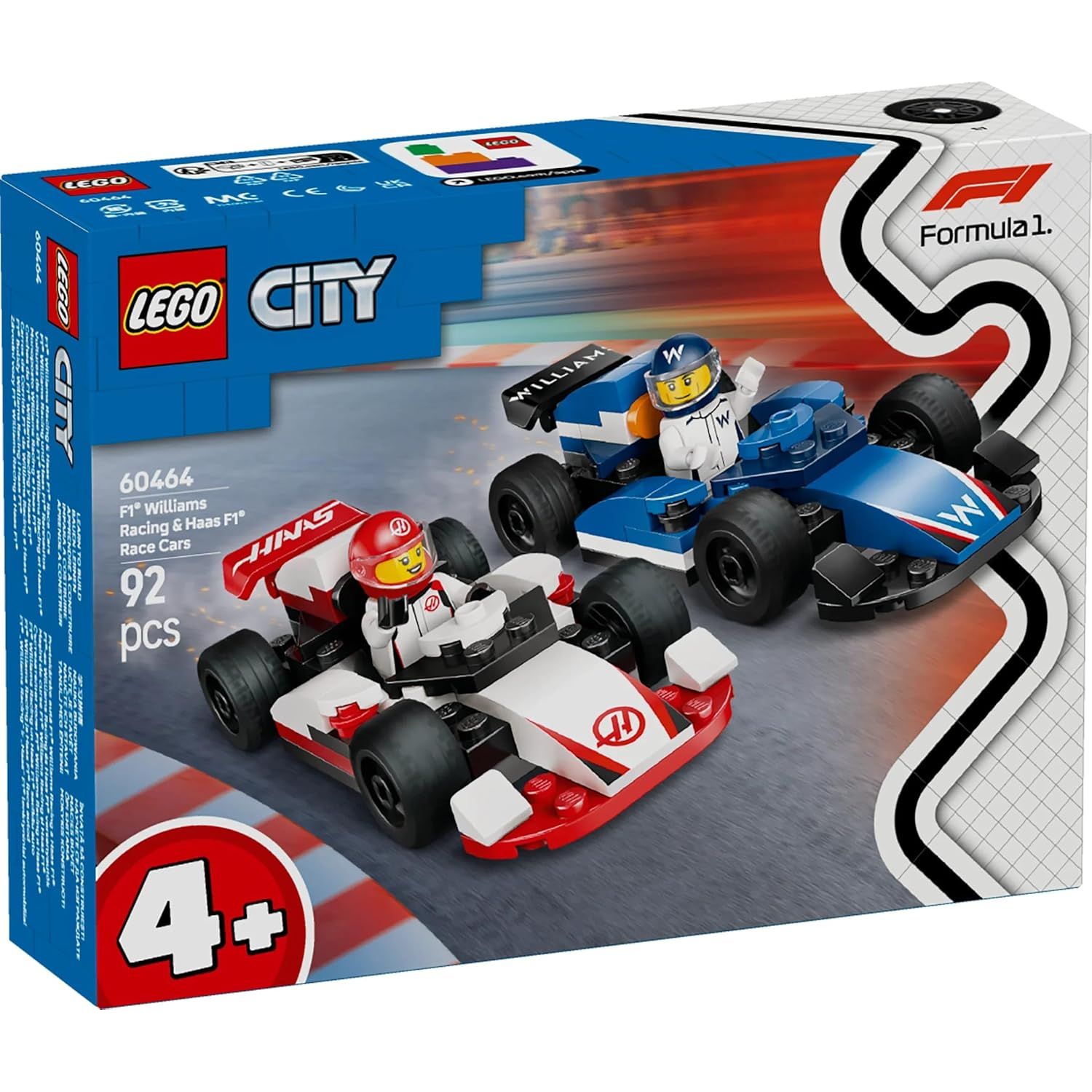 LEGO City F1 Williams Racing & Haas F1 Race Cars – Building Set with 2 Driver Minifigures & Start Lights
