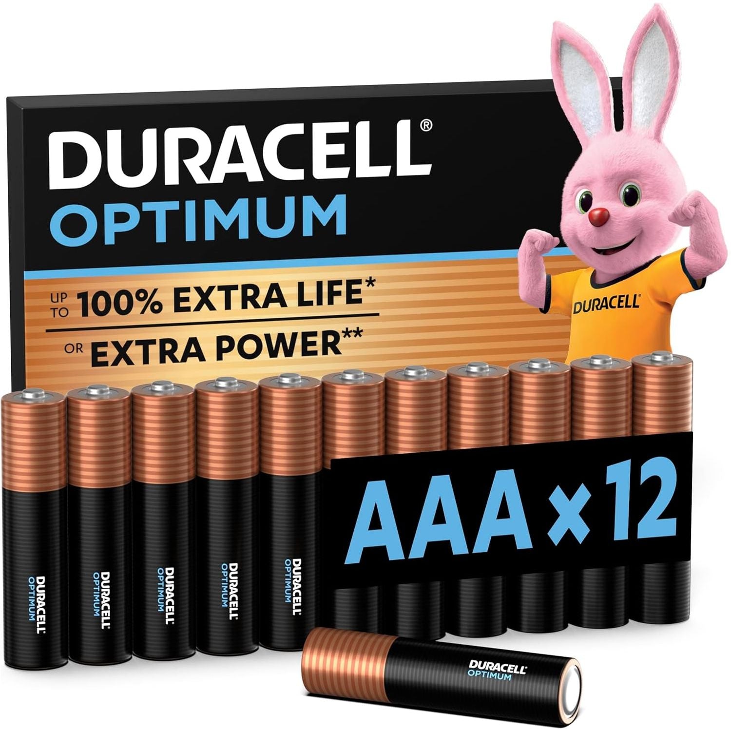 Duracell Optimum AAA Batteries (12 Pack) – Alkaline, 1.5V, Extra Life & Power