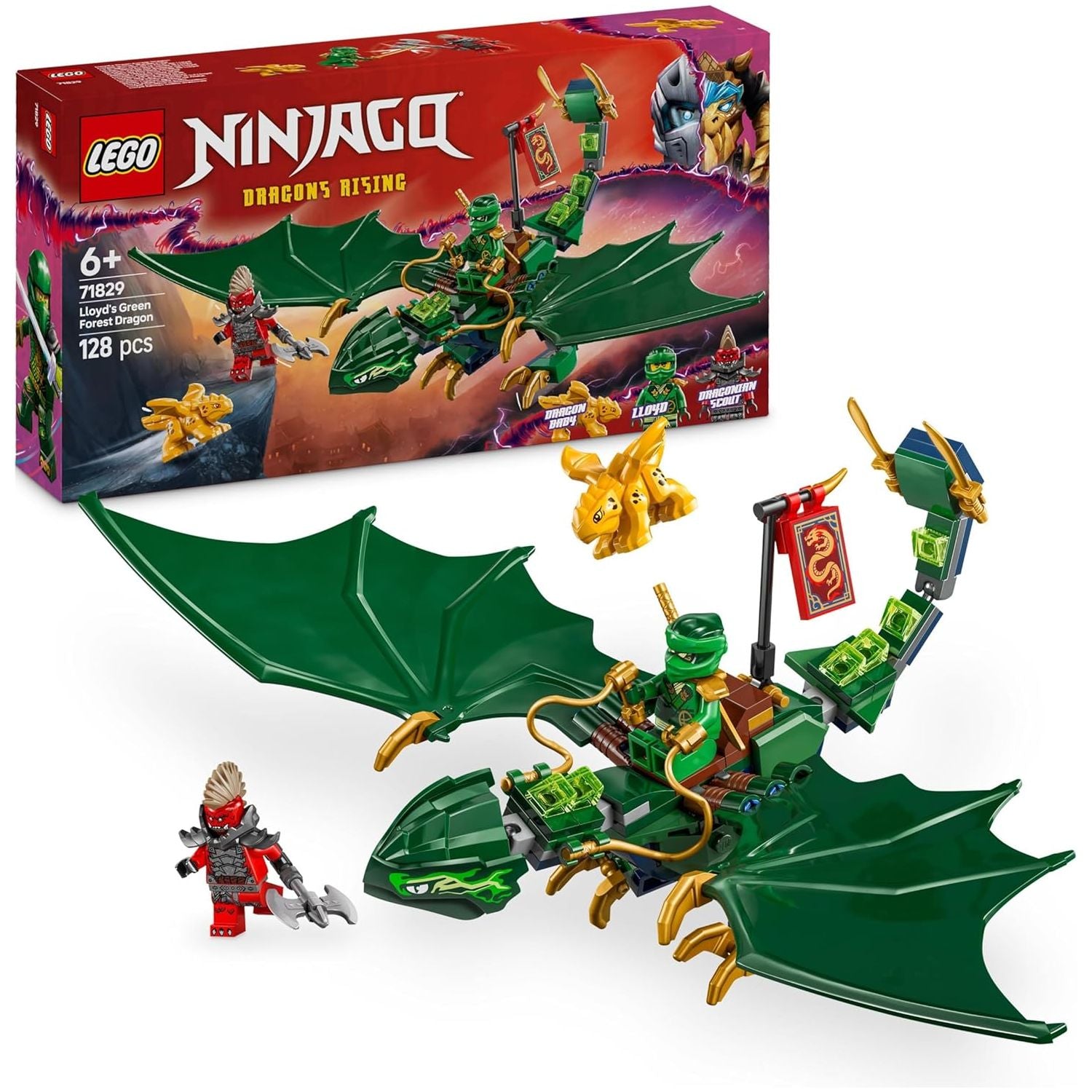 LEGO NINJAGO Lloyd’s Green Forest Dragon Figure – Building Toy with 2 Minifigures (71829)