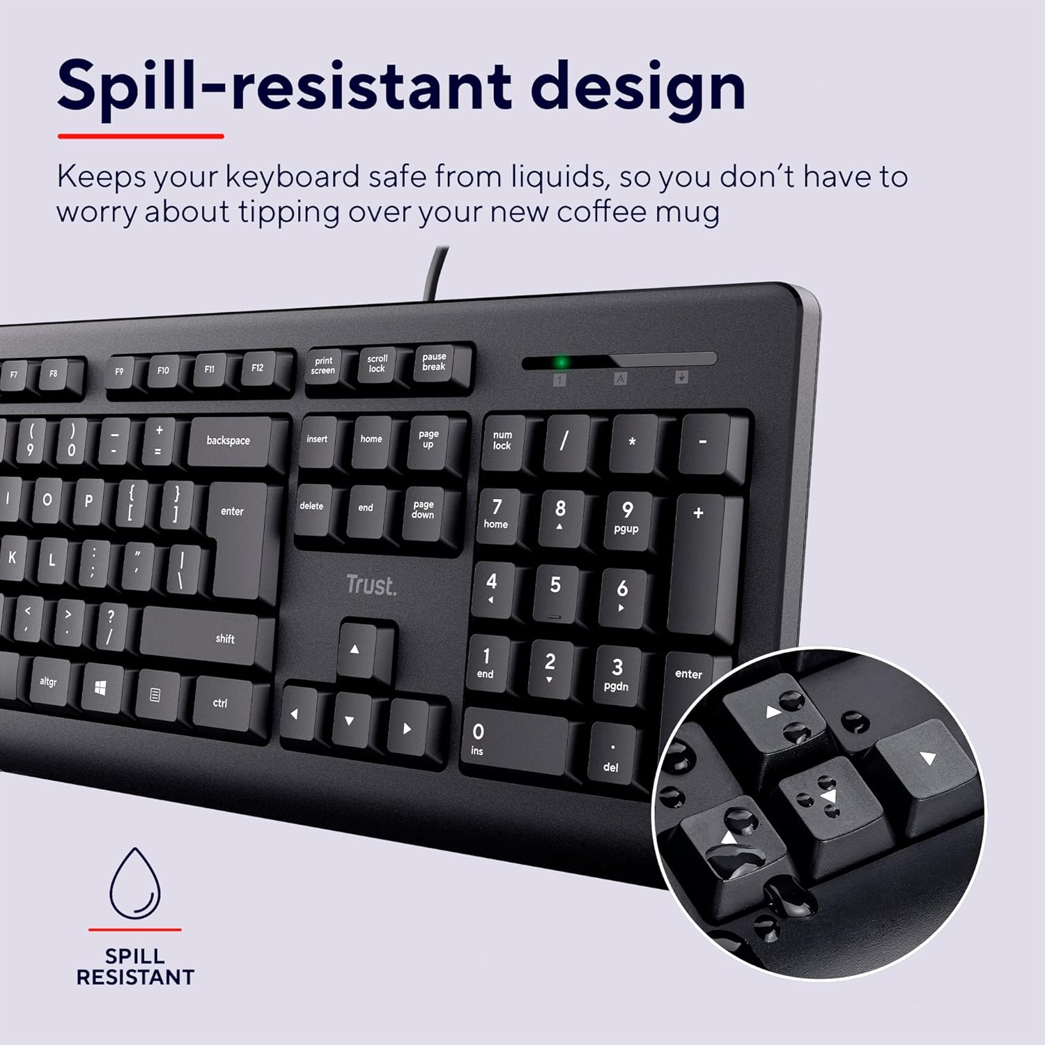 Trust Taro Wired Keyboard – QWERTY UK Layout, Quiet Keys, Full-Size, Spill-Resistant, USB Plug and Play, Black
