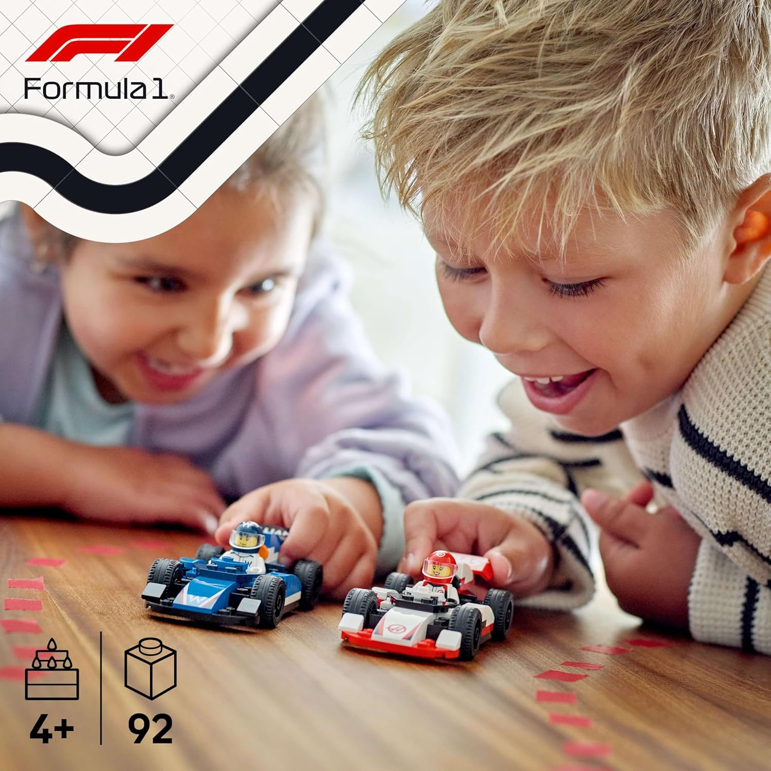 LEGO City F1 Williams Racing & Haas F1 Race Cars – Building Set with 2 Driver Minifigures & Start Lights