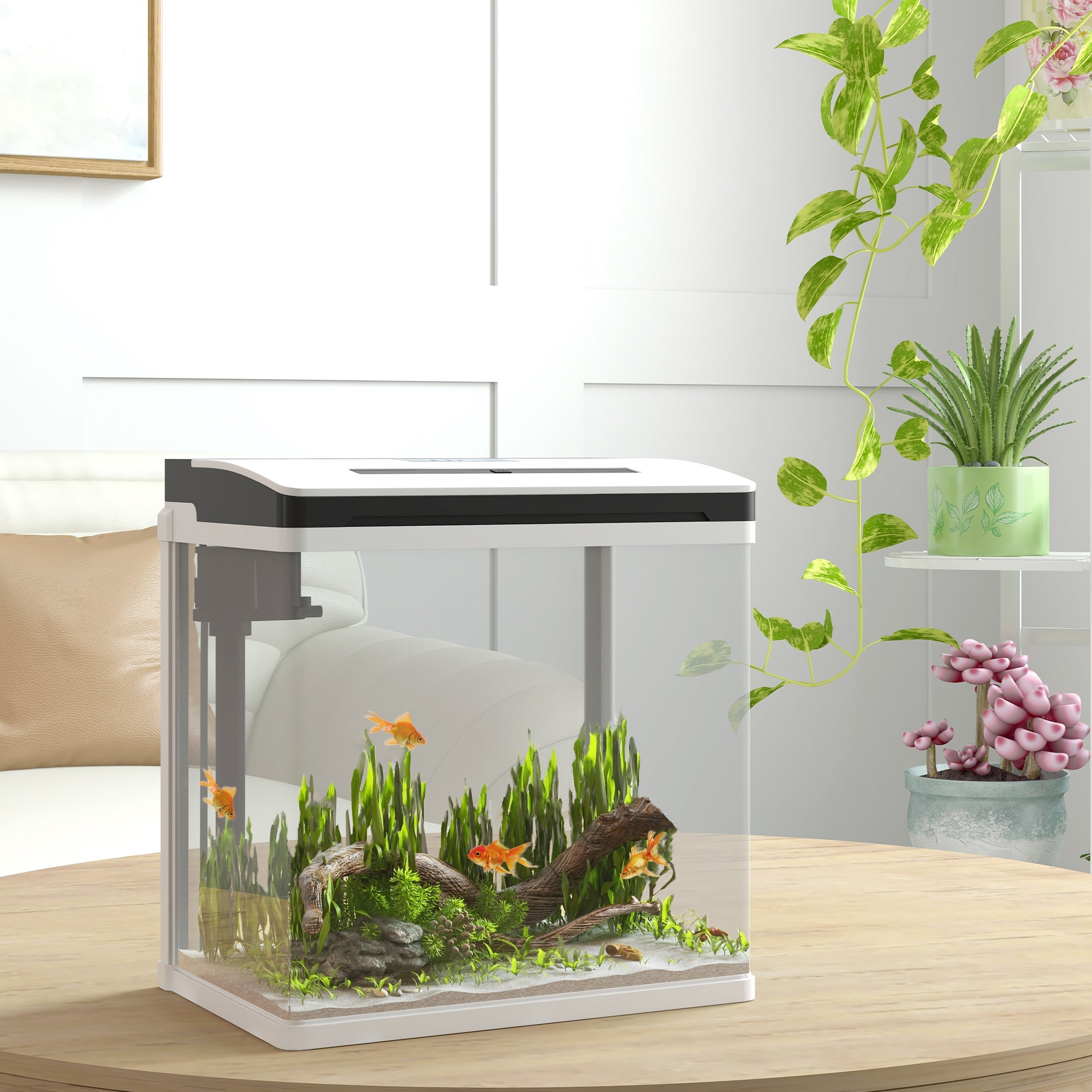 13L Glass Aquarium Fish Tank with Filter, LED Lighting, for Betta, Guppy, Mini Parrot Fish, Shrimp, 29 x 20 x 30.5cm-1