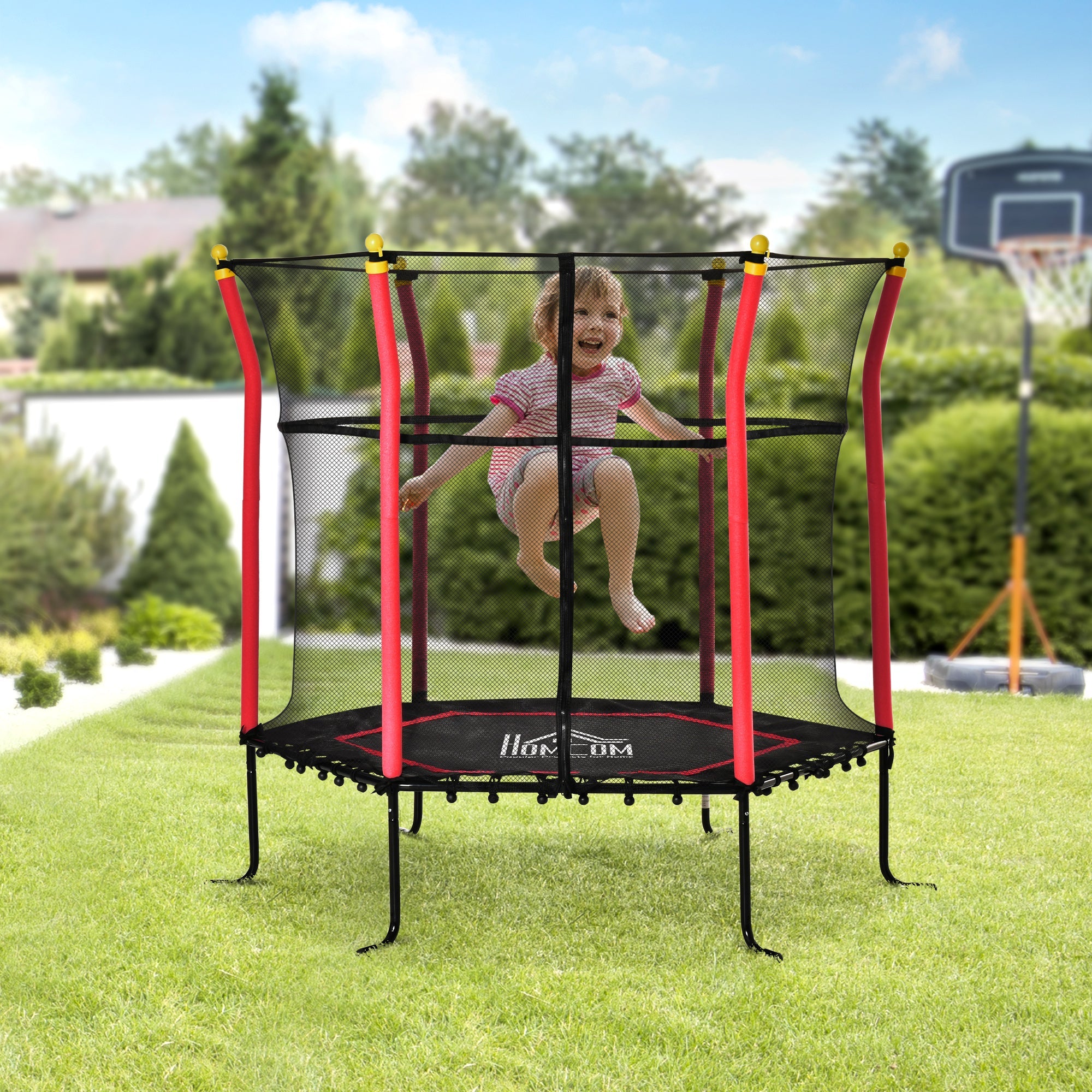 5.2FT / 63 Inch Kids Trampoline With Enclosure Net Mini Indoor Outdoor Trampolines for Child Toddler Age 3 - 10 Years Red-1