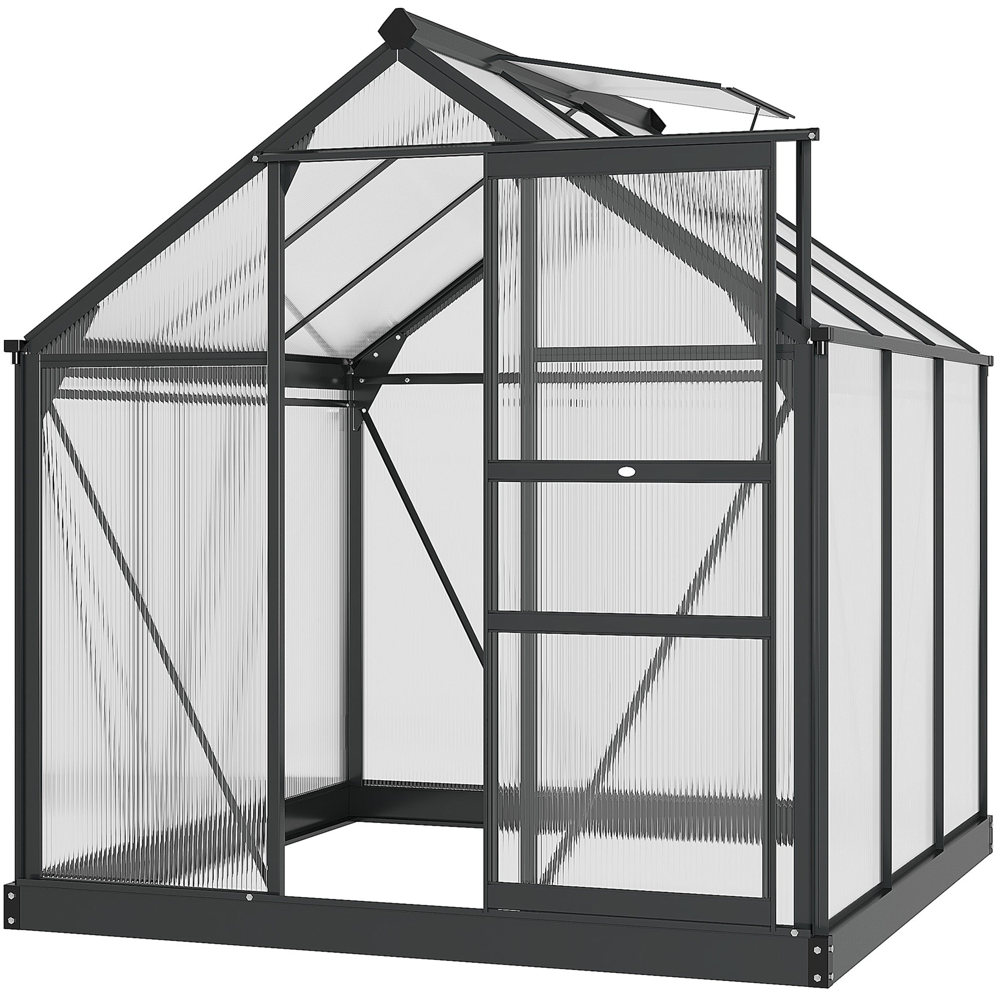 6 x 6 ft Clear Polycarbonate Greenhouse Large Walk-In Green House Garden Plants Grow House w/ Slide Door and Push-Open Window-0