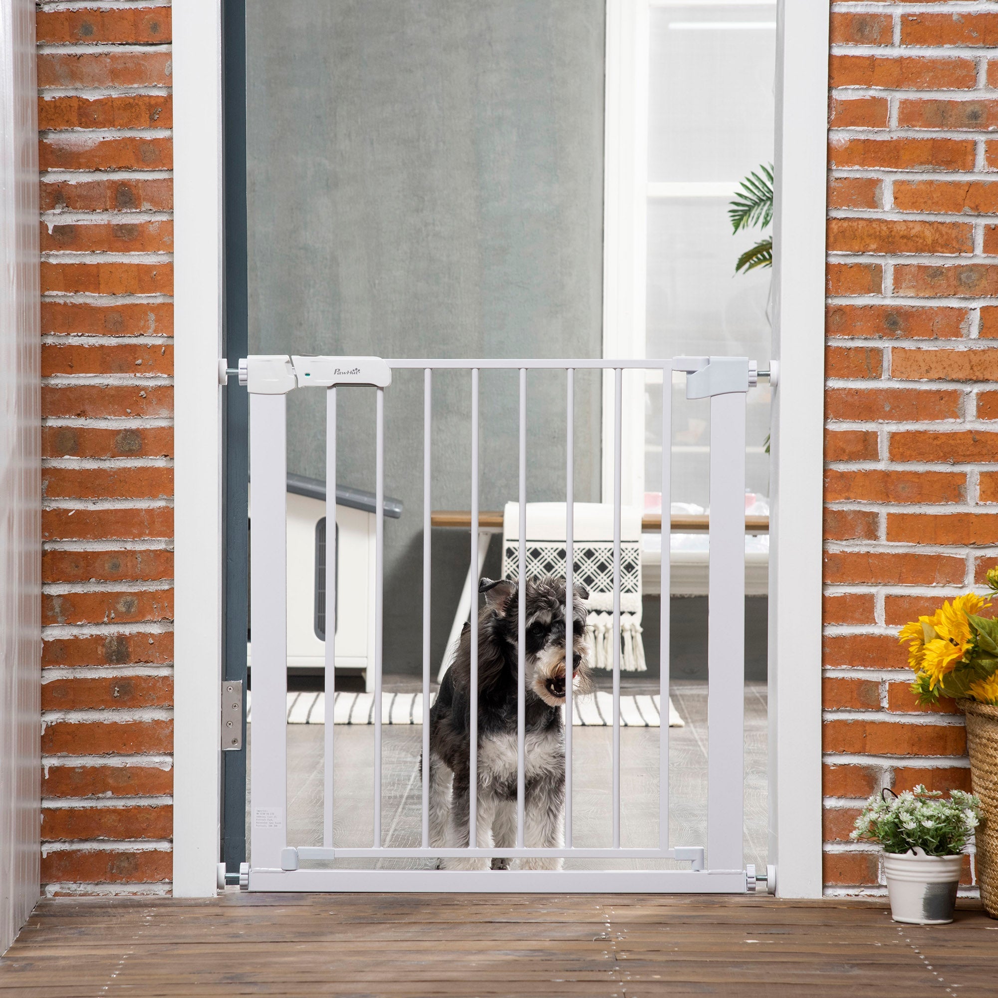 Adjustable Pet Safety Gate Dog Barrier Home Fence Room Divider Stair Guard Mounting White (76 H x 75-82W cm)-1