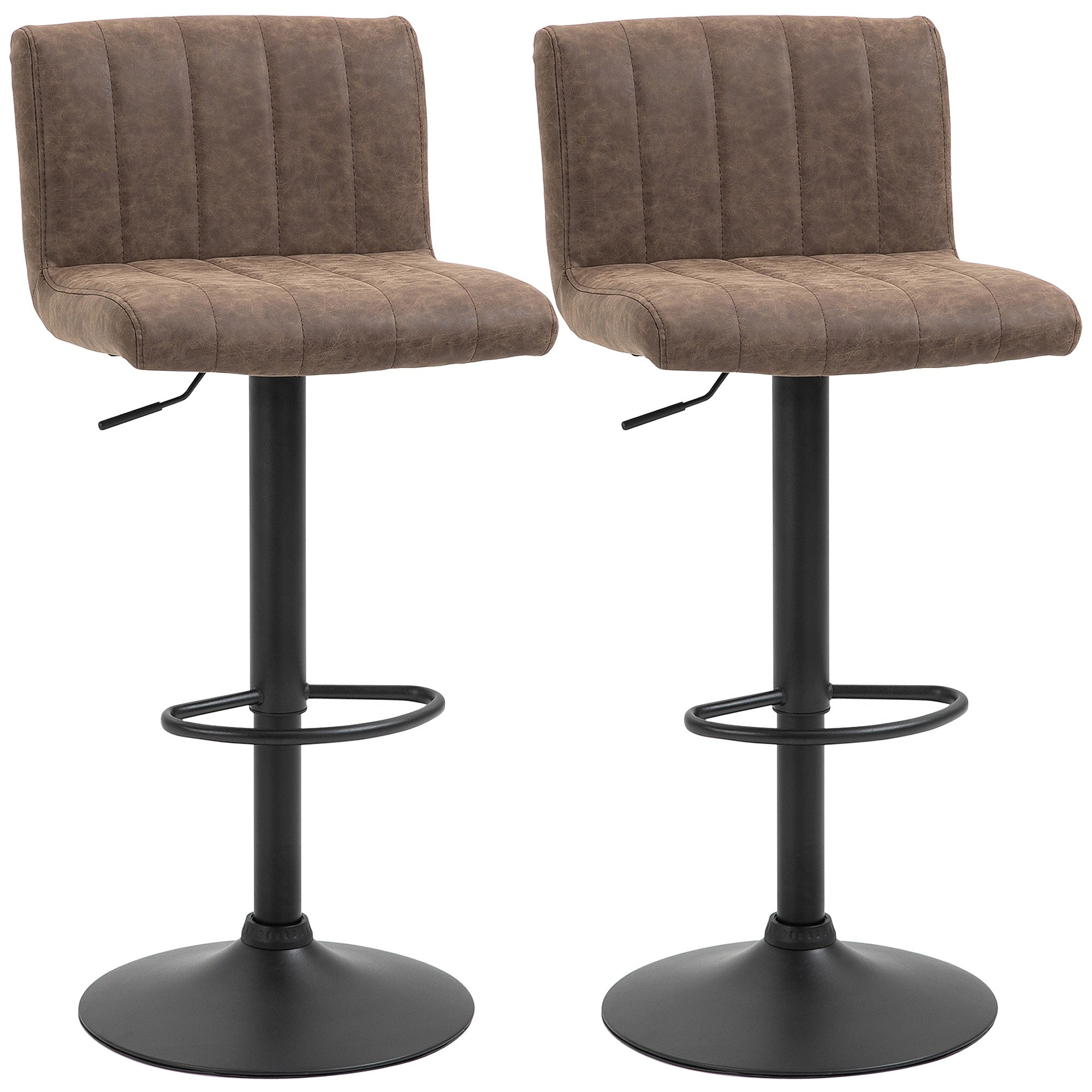 Barstools Set of 2 Adjustable Height Swivel Gas Lift PU Leather Counter Bar Chairs with Footrest, Brown-0