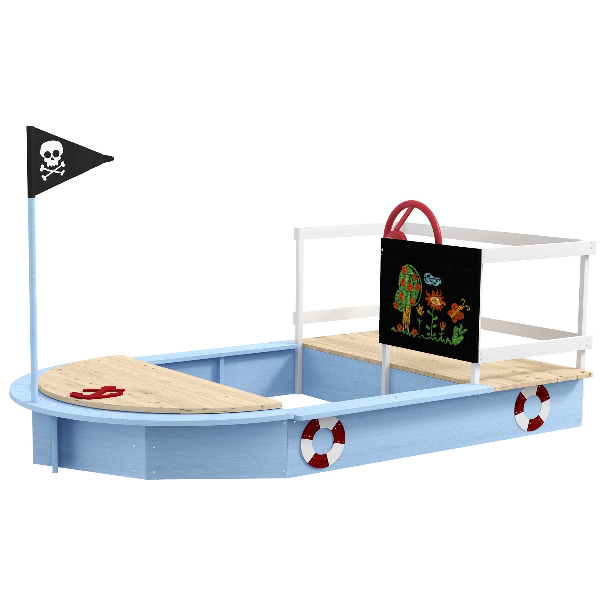 Wooden Kids Sandbox Pirate Ship Design Blue-0