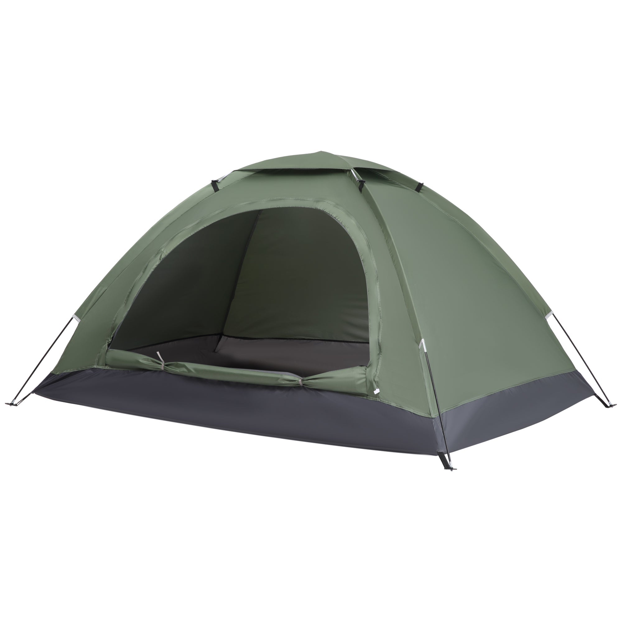 2 Person Camping Tent, Camouflage Tent with Zipped Doors, Storage Pocket, Portable Handy Bag, Dark Green-0