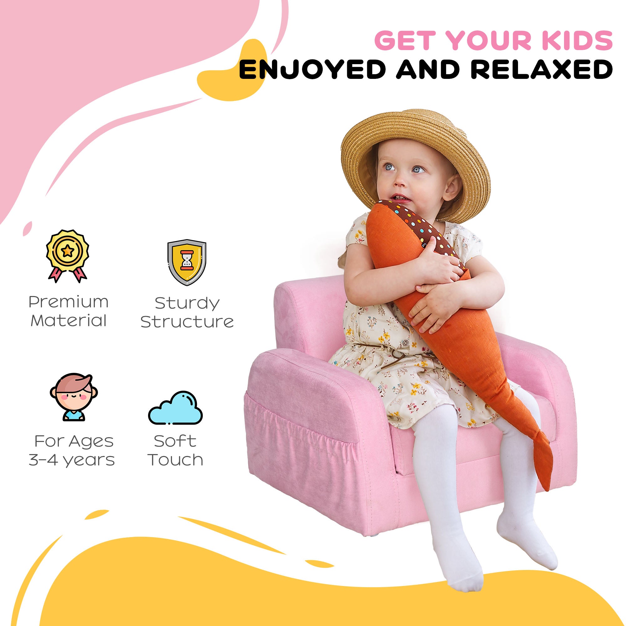 2 In 1 Kids Armchair Sofa Bed Fold Out Padded Wood Frame Bedroom, Pink-3