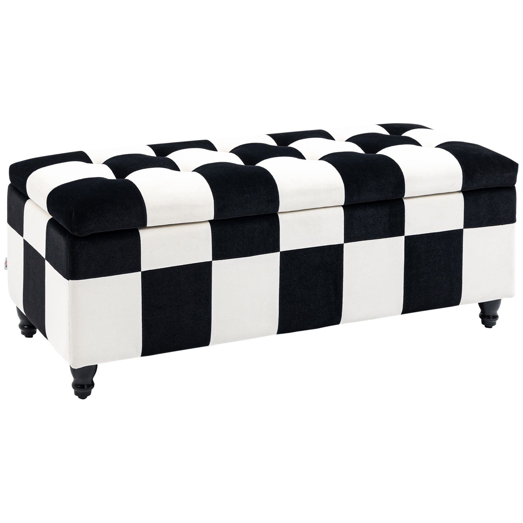 114 x 47 x 47cm Velvet Storage Ottoman, Button-tufted Footstool Box, Toy Chest with Lid for Living Room, Bedroom, White and Black-0