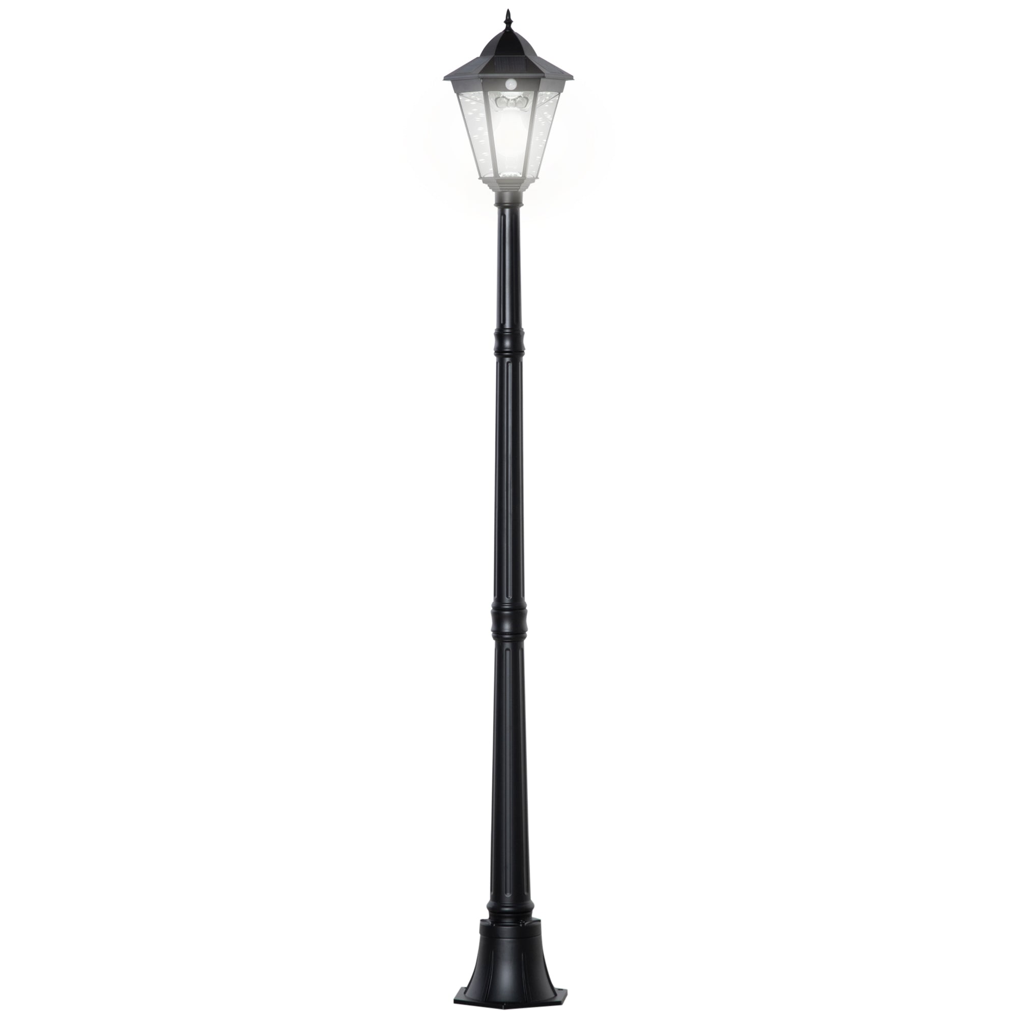 1.9M Garden Lamp Post Light, IP44 Outdoor LED Solar Powered Lantern Lamp with Aluminium Frame for Patio, Pathway and Walkway, Black-0