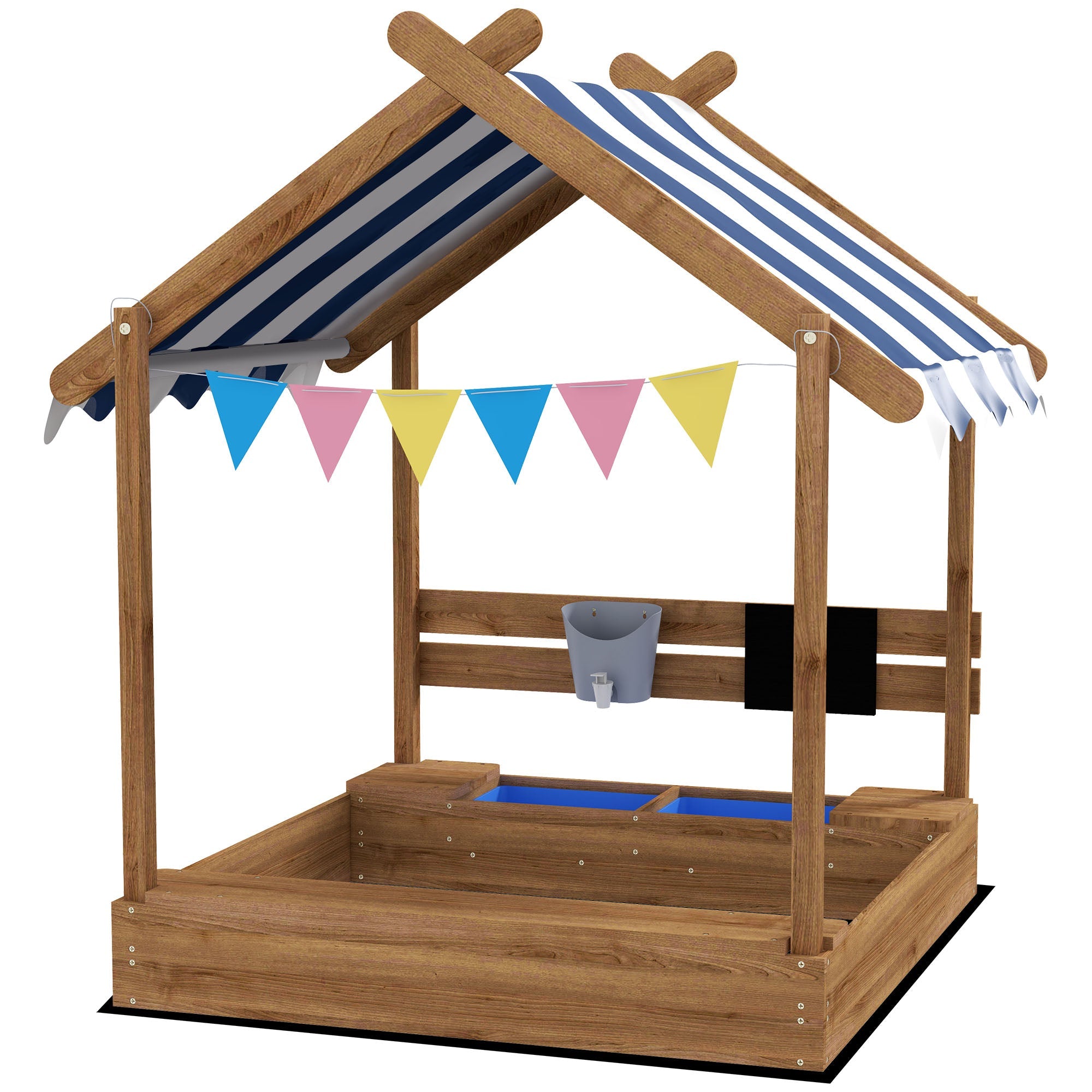 Wooden Sandbox with Canopy House Design Brown-0