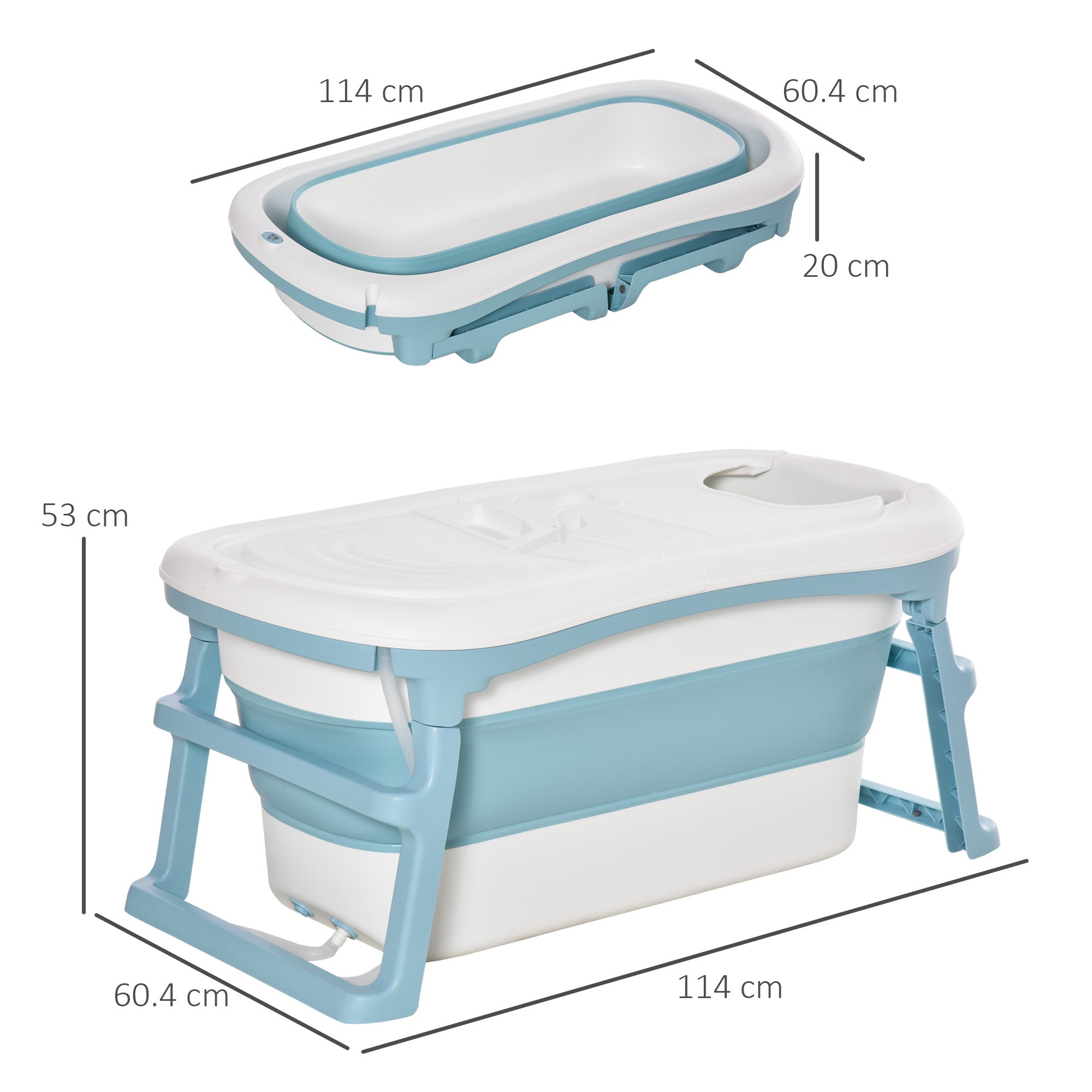 Folding Baby Bath Tub for Toddlers Kids Portable with Non-Slip Pads Top Cover for 1-12 Years Blue-1