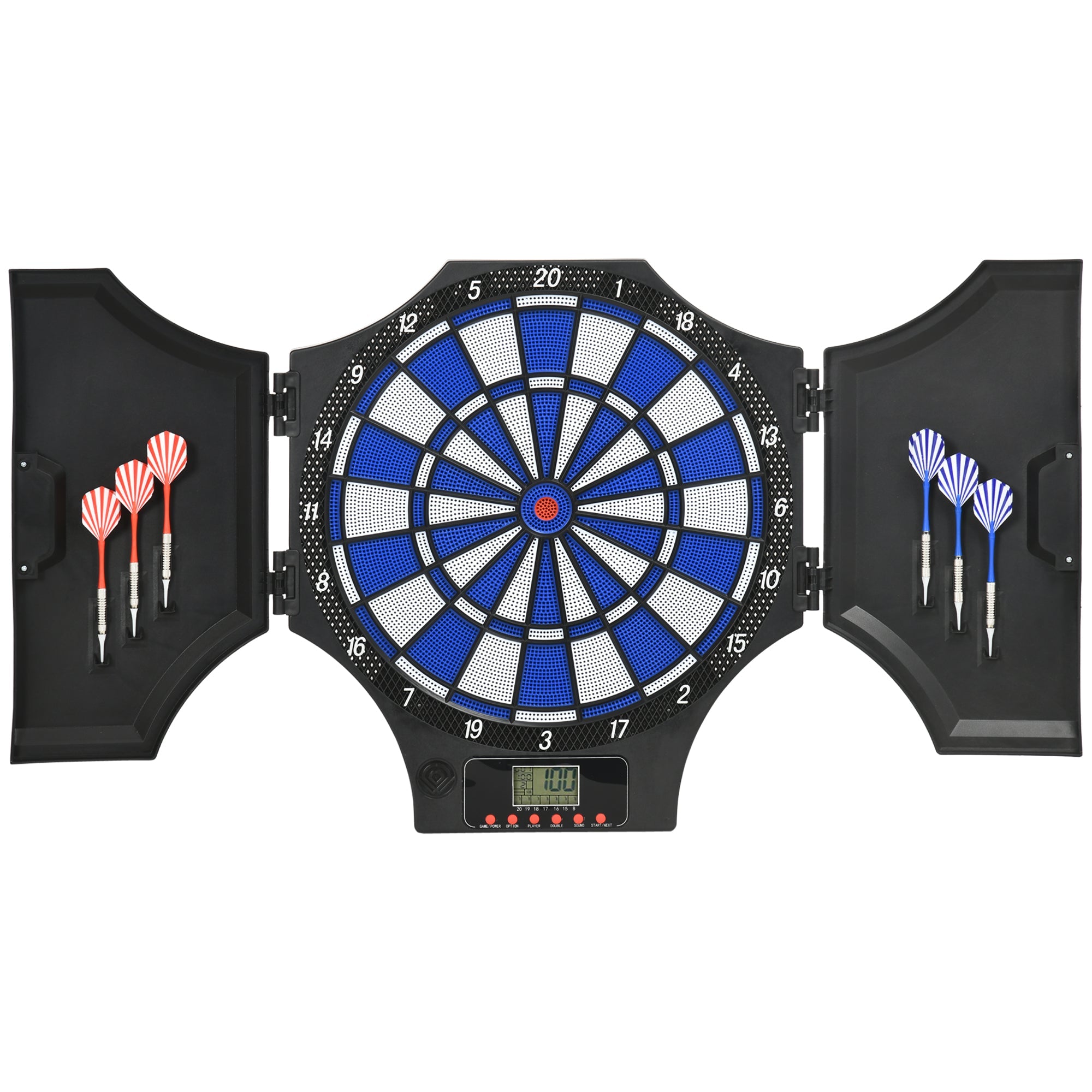 Electronic Dartboard Set with 31 Games for 8 Players, Dart Board Set w/Cabinet, 6 Soft Tip Darts, 6 Spare Tips, LCD Scoring Indicator-0