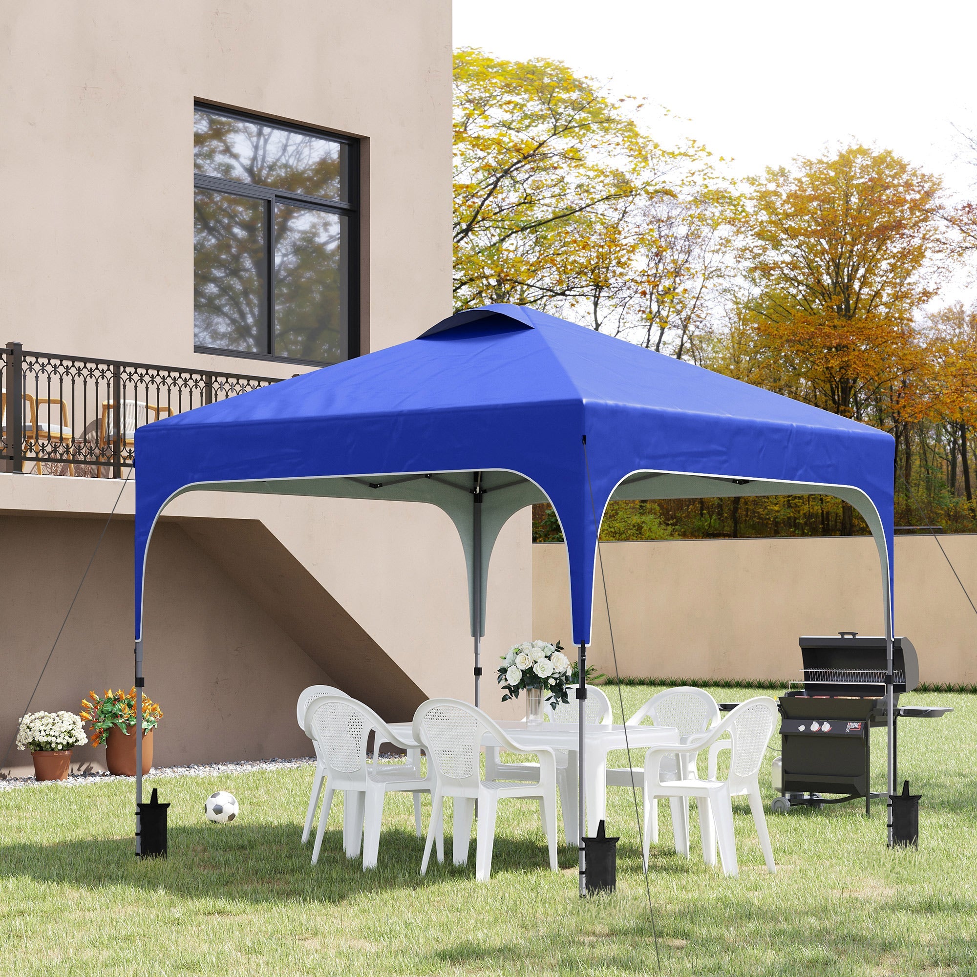 3x3m Pop Up Gazebo Height Adjustable Foldable Canopy Tent w/ Carry Bag, Wheels and 4 Leg Weight Bags, Blue-1