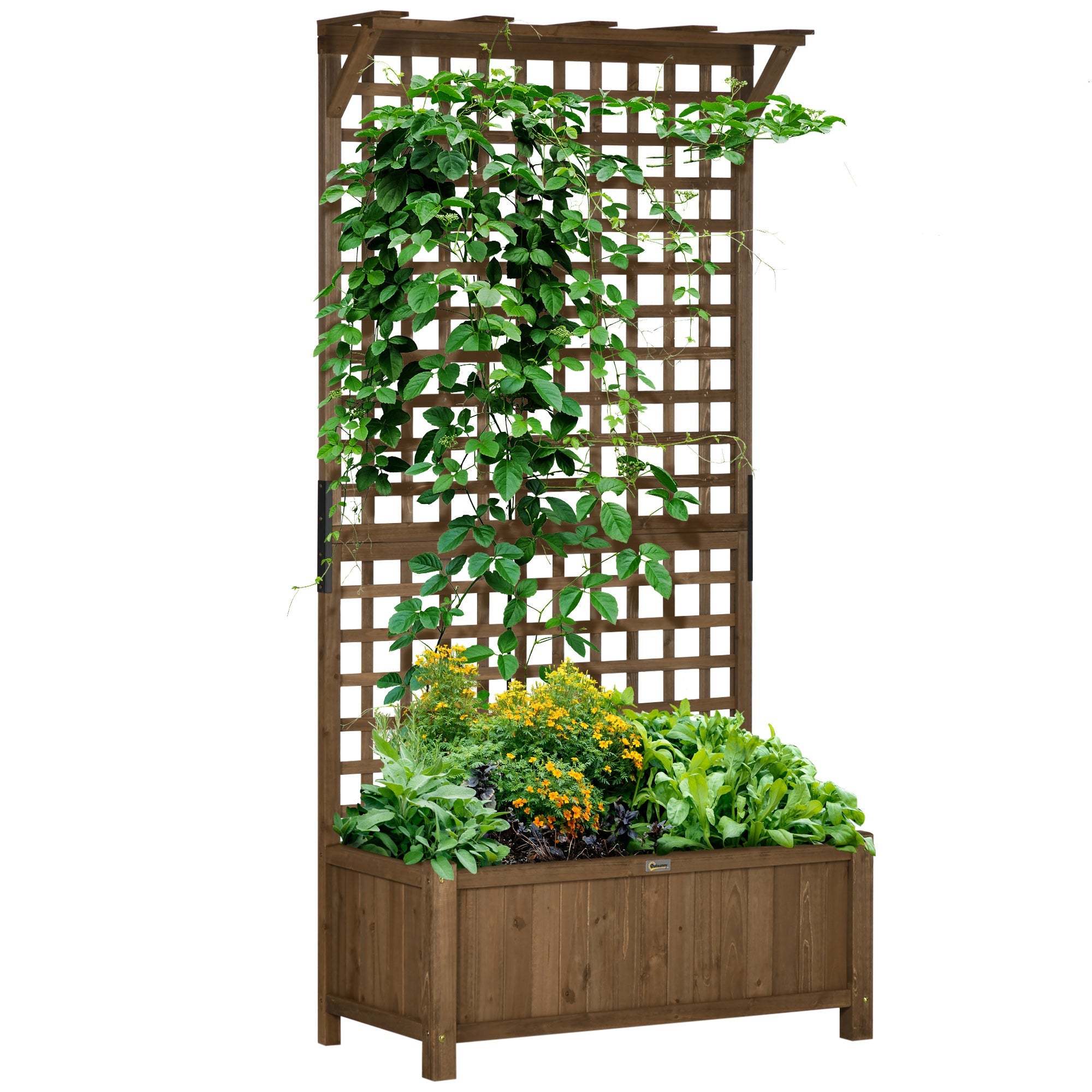 Wood Planter with Trellis for Vine Climbing, Raised Garden Bed, Privacy Screen for Backyard, Patio, Deck, Coffee-0