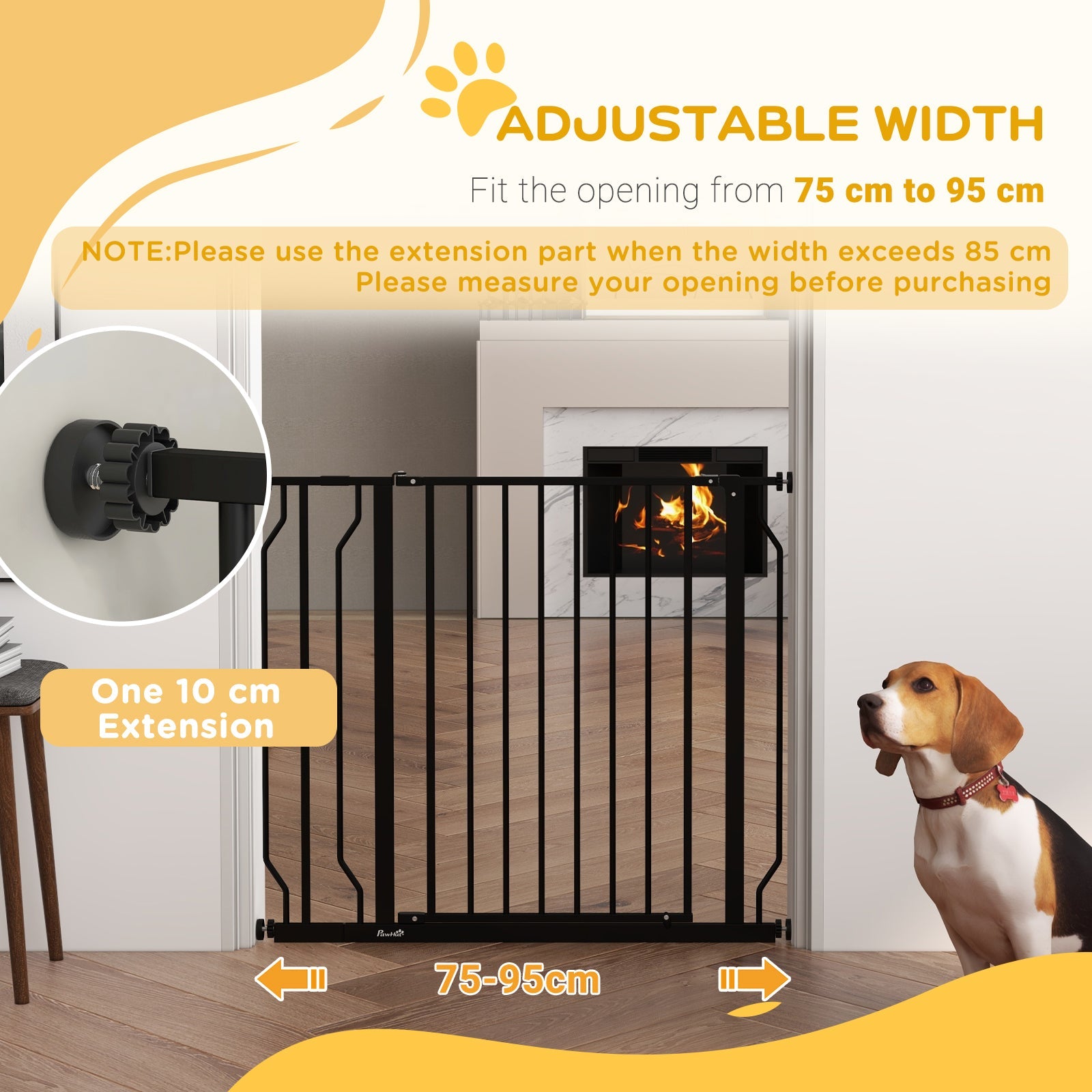 Wide Dog Safety Gate, with Door Pressure, for Doorways, Hallways, Staircases - Black-4