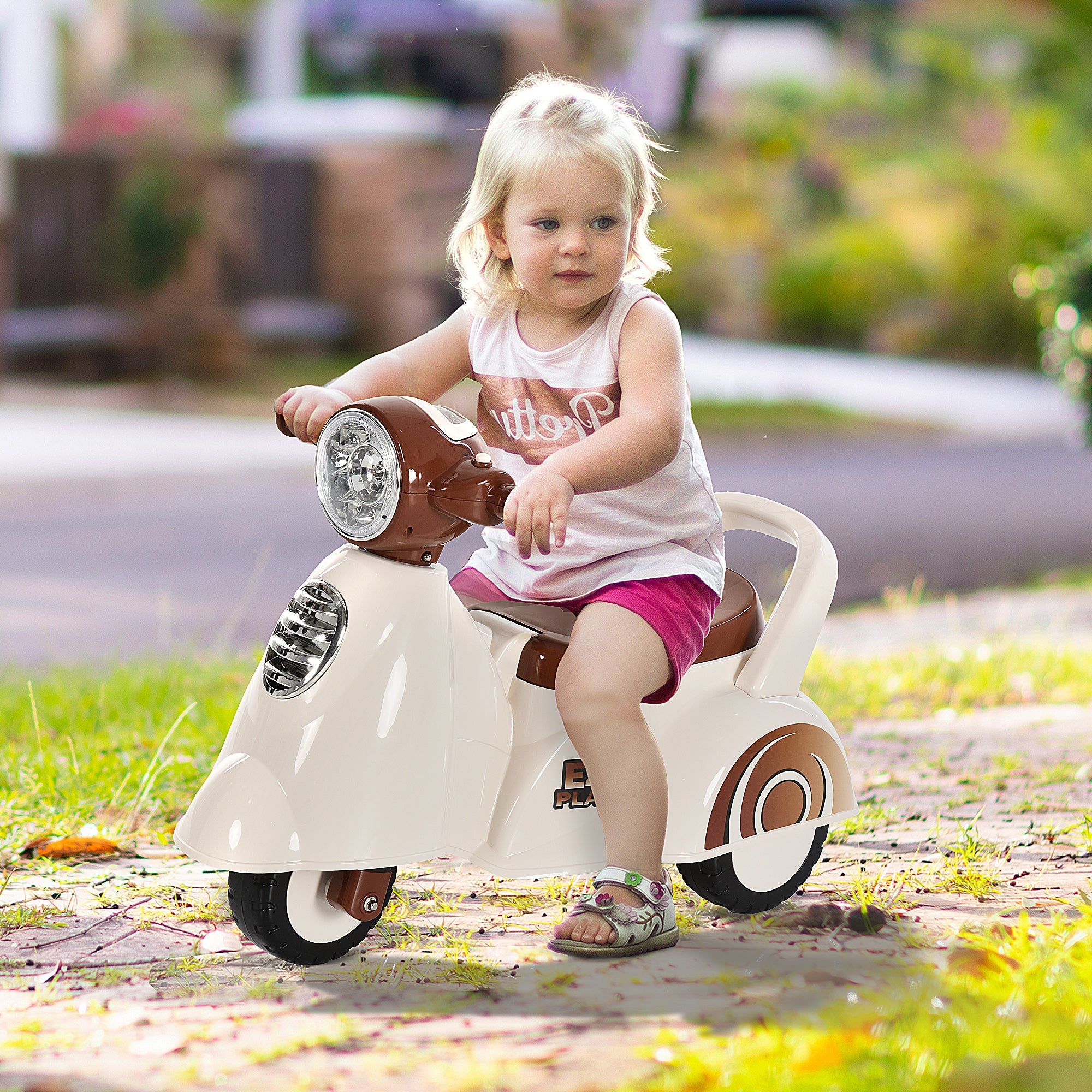 Toddlers Musical Plastic Push Tricycle White/Brown-1