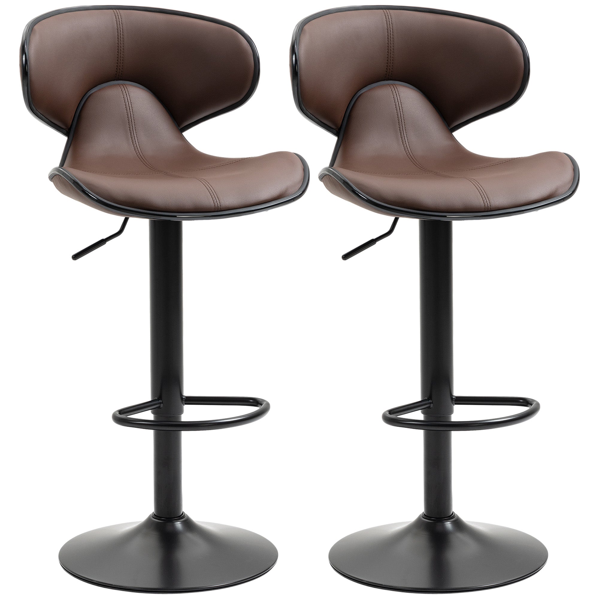 Adjustable Swivel Bar Stools Set of 2, Barstools with Footrest and Backrest, Steel Frame Gas Lift, for Kitchen Counter Dining Room, Brown-0