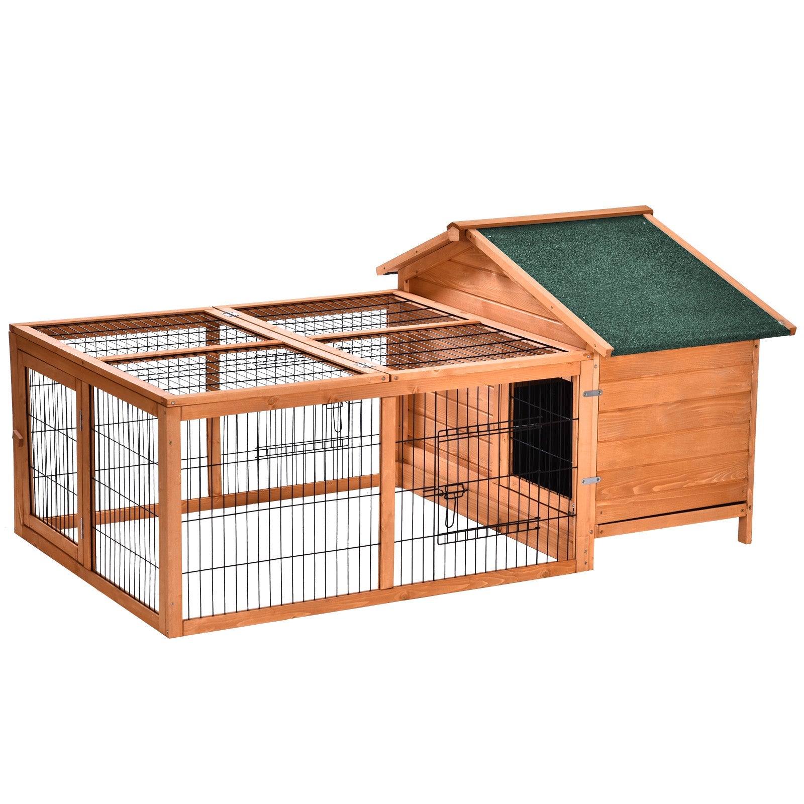 Wooden Rabbit Hutch Outdoor, Guinea Pig Hutch, Detachable Rabbit Cage w/Openable Run & Roof Lockable Door Slide-out Tray Golden Red-0