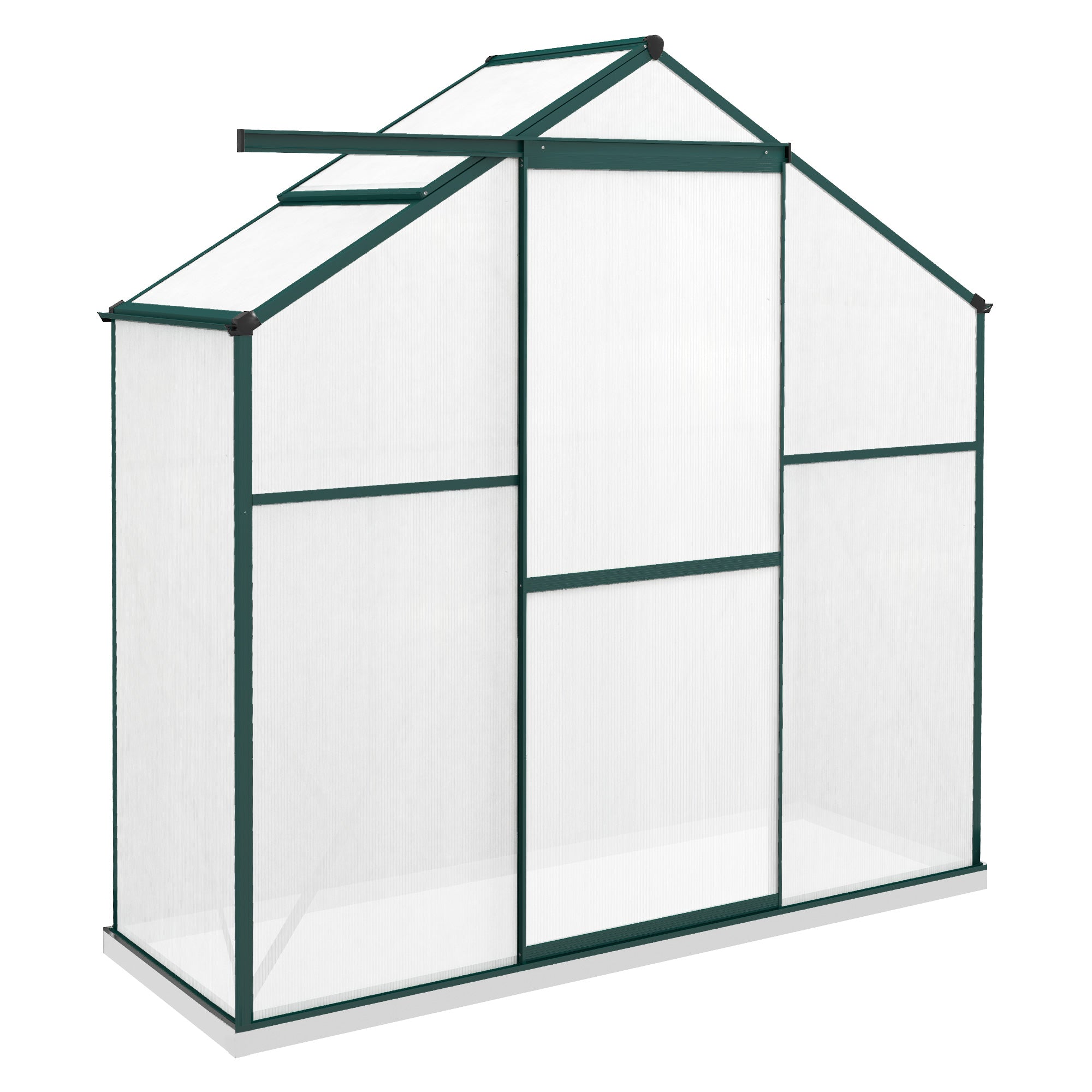 6 x 2.5ft Polycarbonate Greenhouse Walk-In Green House with Rain Gutter, Sliding Door, Window, Foundation, Green-0