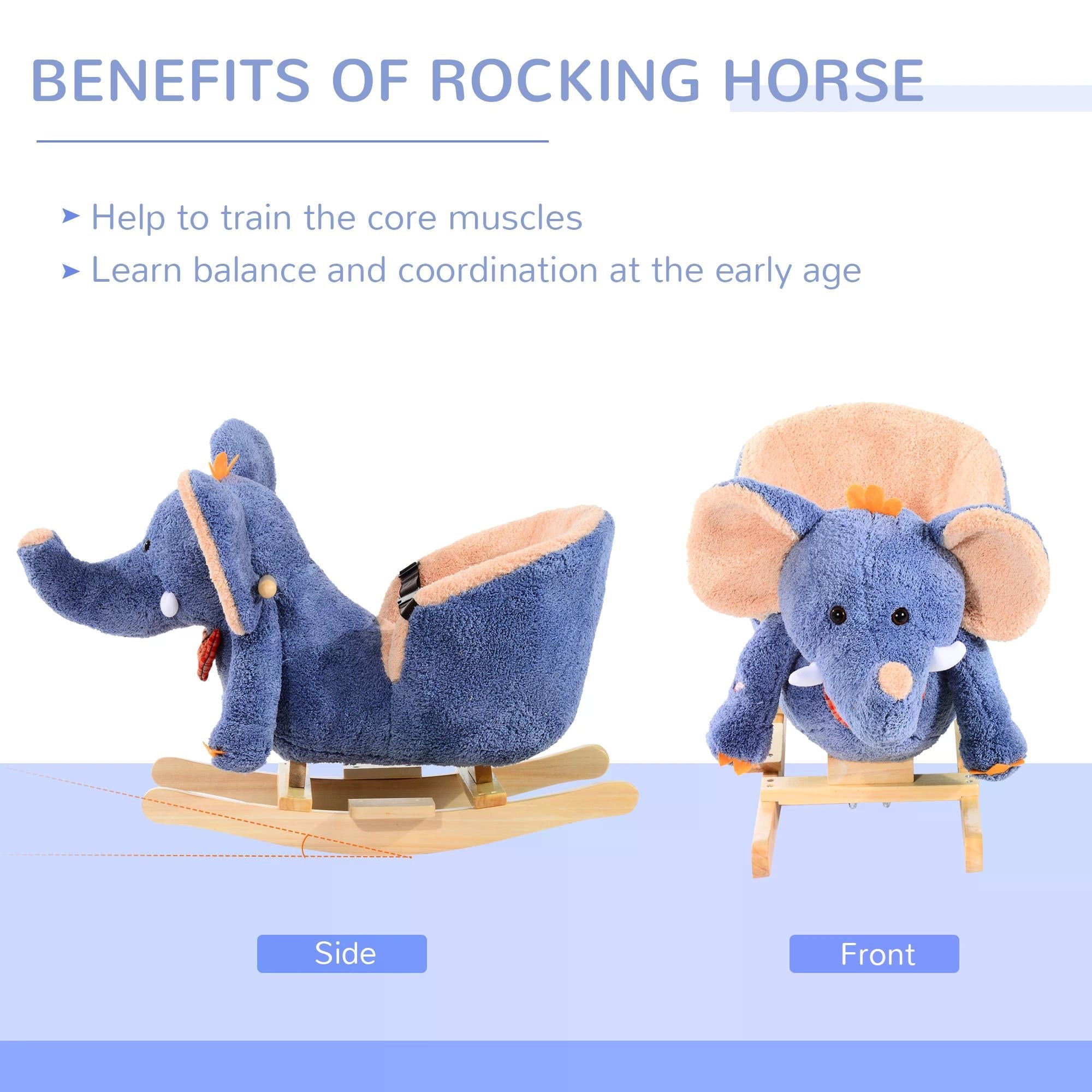 Children Kids Rocking Horse Toys Plush Elephant Rocker Seat with Sound Toddler Baby Gift Blue-3