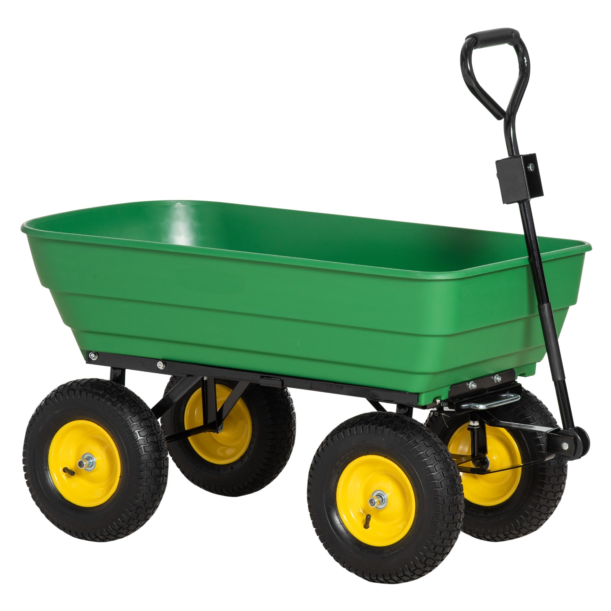 125 Litre Large Garden Cart Heavy Duty 4 Wheel Trolley Dump Wheelbarrow Tipping Truck Trailer - Green-0