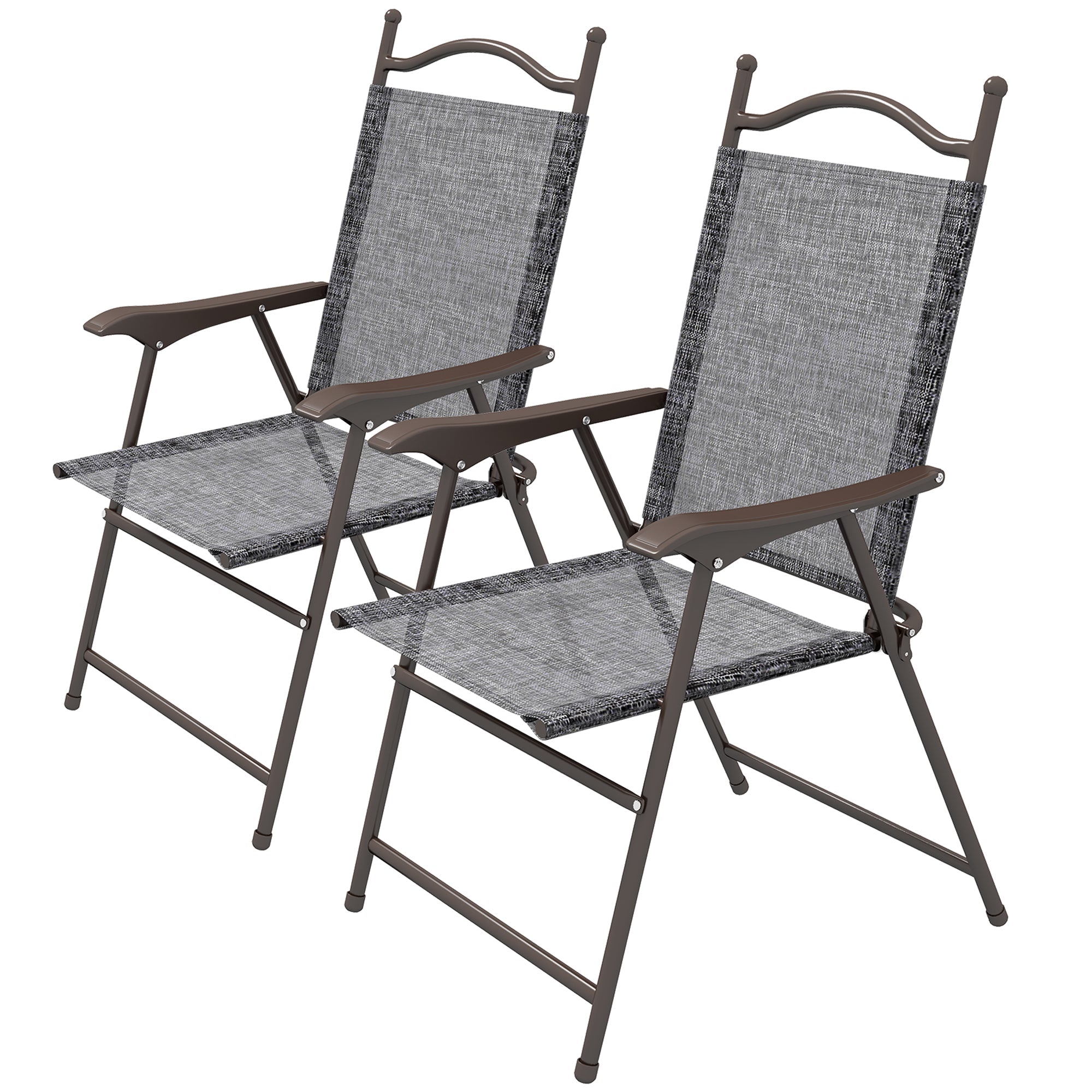 2 Pieces Folding Patio Camping Chairs Set, Sports Chairs for Adults with Armrest, Mesh Fabric Seat for Lawn-0