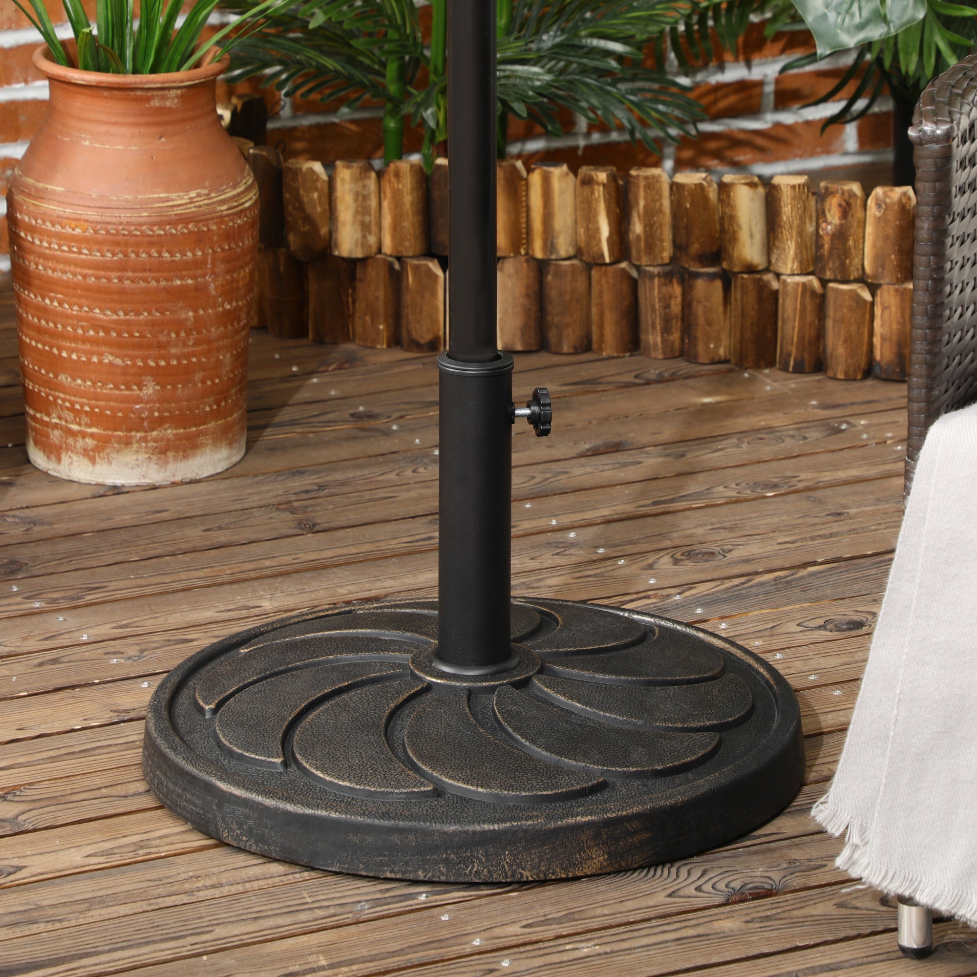 18kg Resin Garden Parasol Base, Round Outdoor Market Umbrella Stand Weight for Poles of ?38mm to ?48mm, Bronze-1