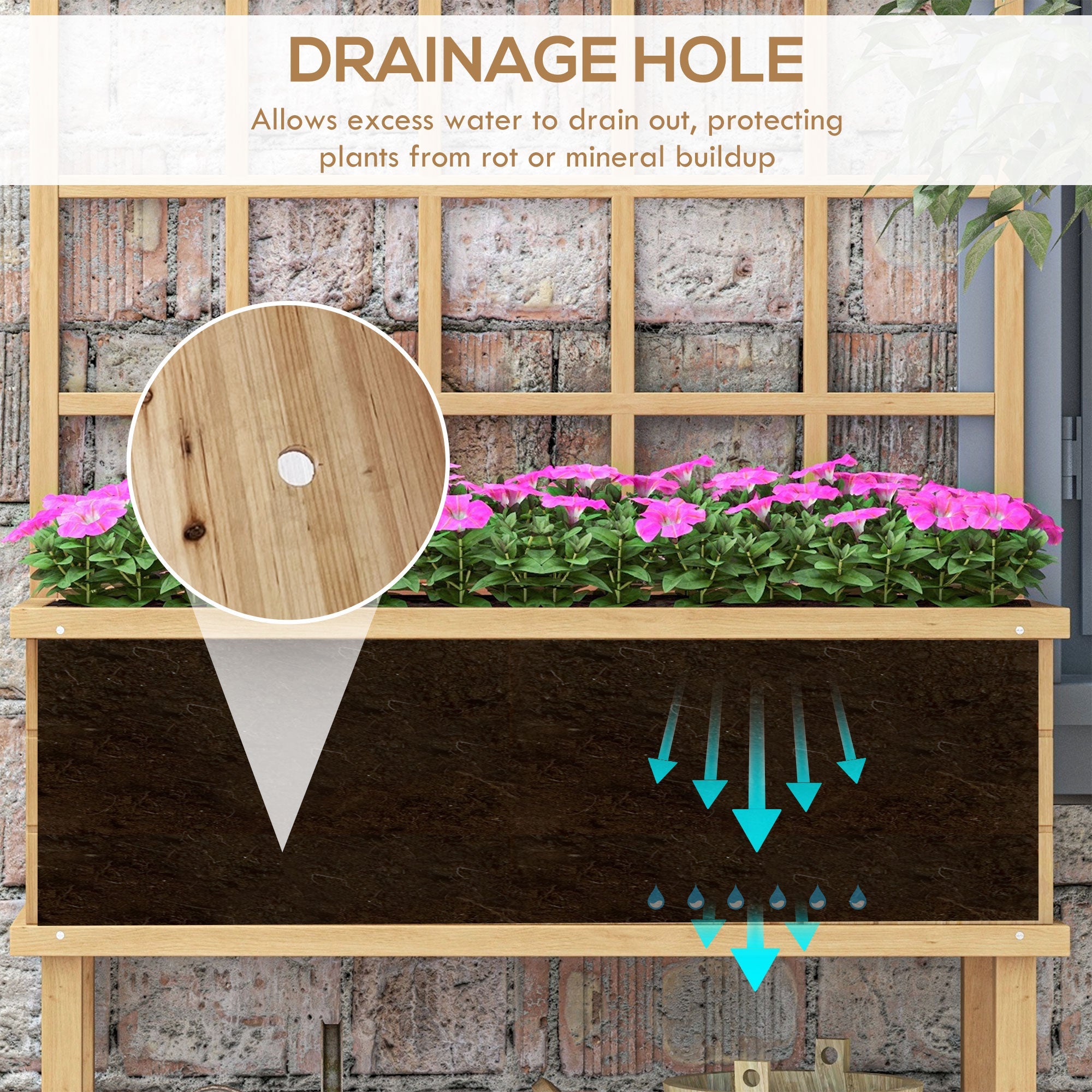 Wooden Raised Planter with Trellis for Vine Climbing Plants, Elevated Garden Bed with Drainage Holes and Bed Liner-4