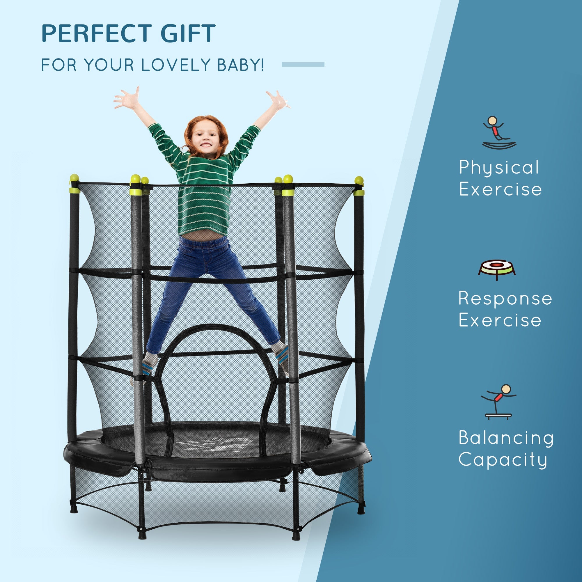 5.2FT Kids Trampoline with Safety Enclosure, Indoor Outdoor Toddler Trampoline for Ages 3-10 Years, Black-3