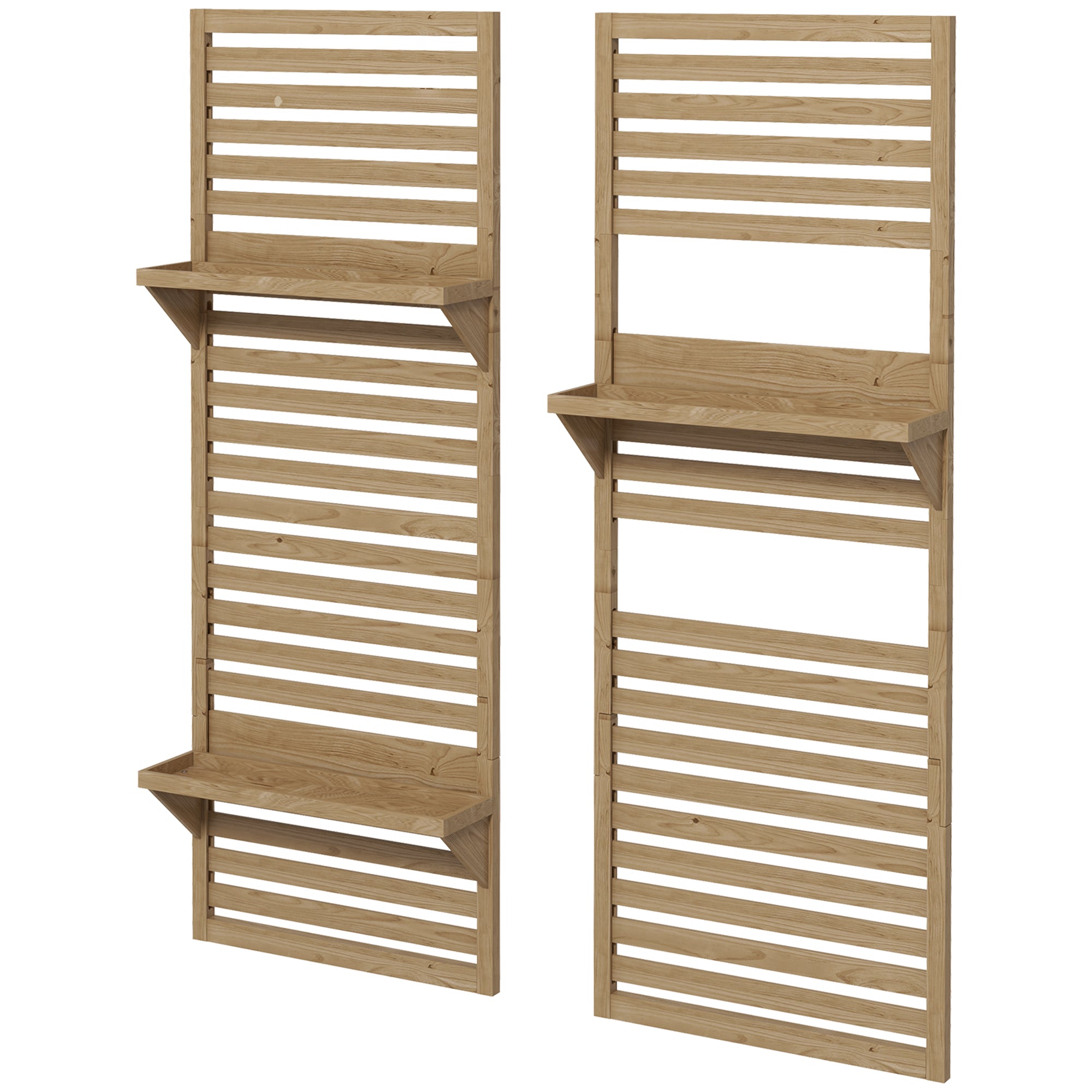 Wall Mounted Plant Stands Set of 2, Fir Wood Flower Stand with Shelves and Slatted Trellis for Patio, Balcony, Porch-0