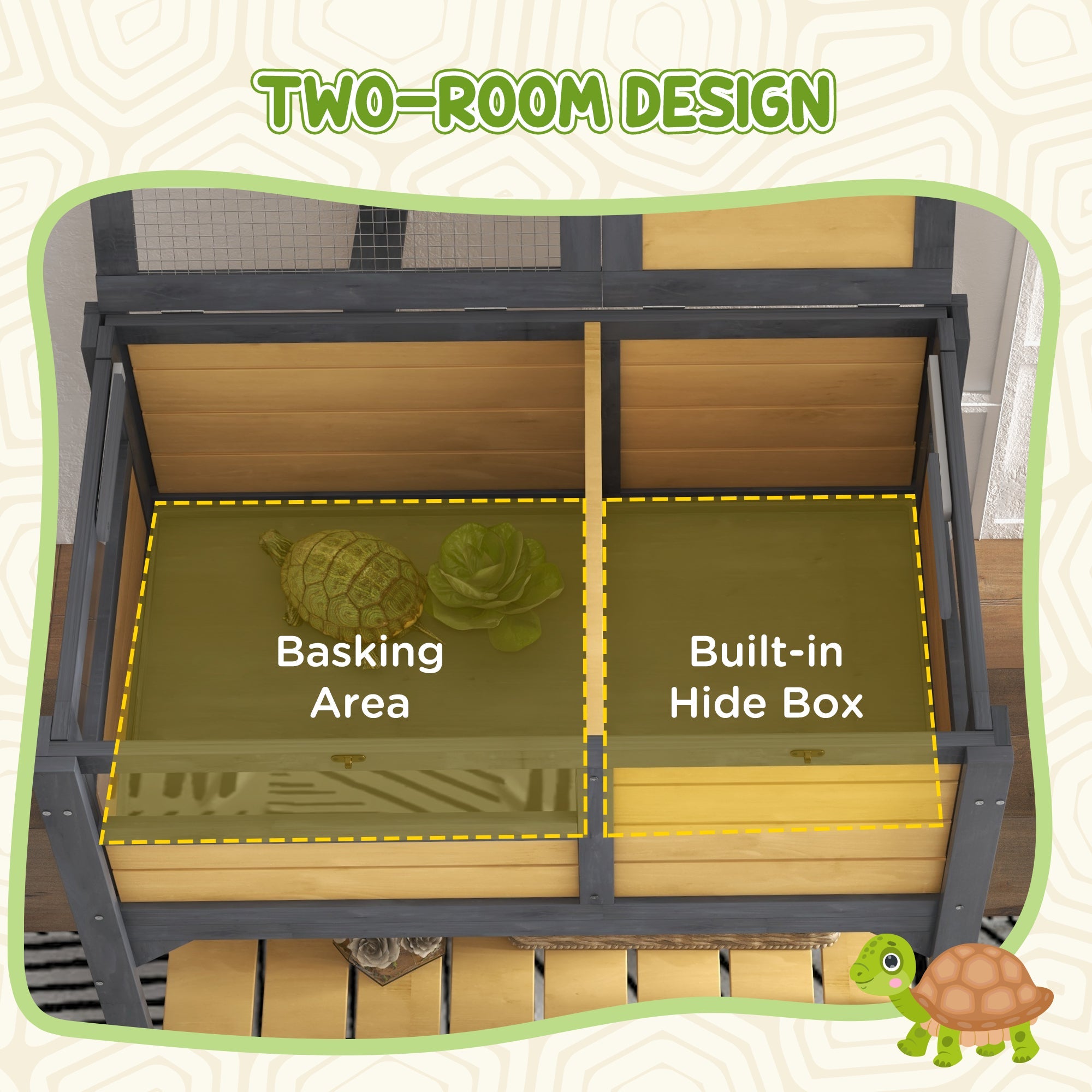 Wooden Tortoise House, with Shelter, Run, Shelf, Lamp Holder, Tray-3