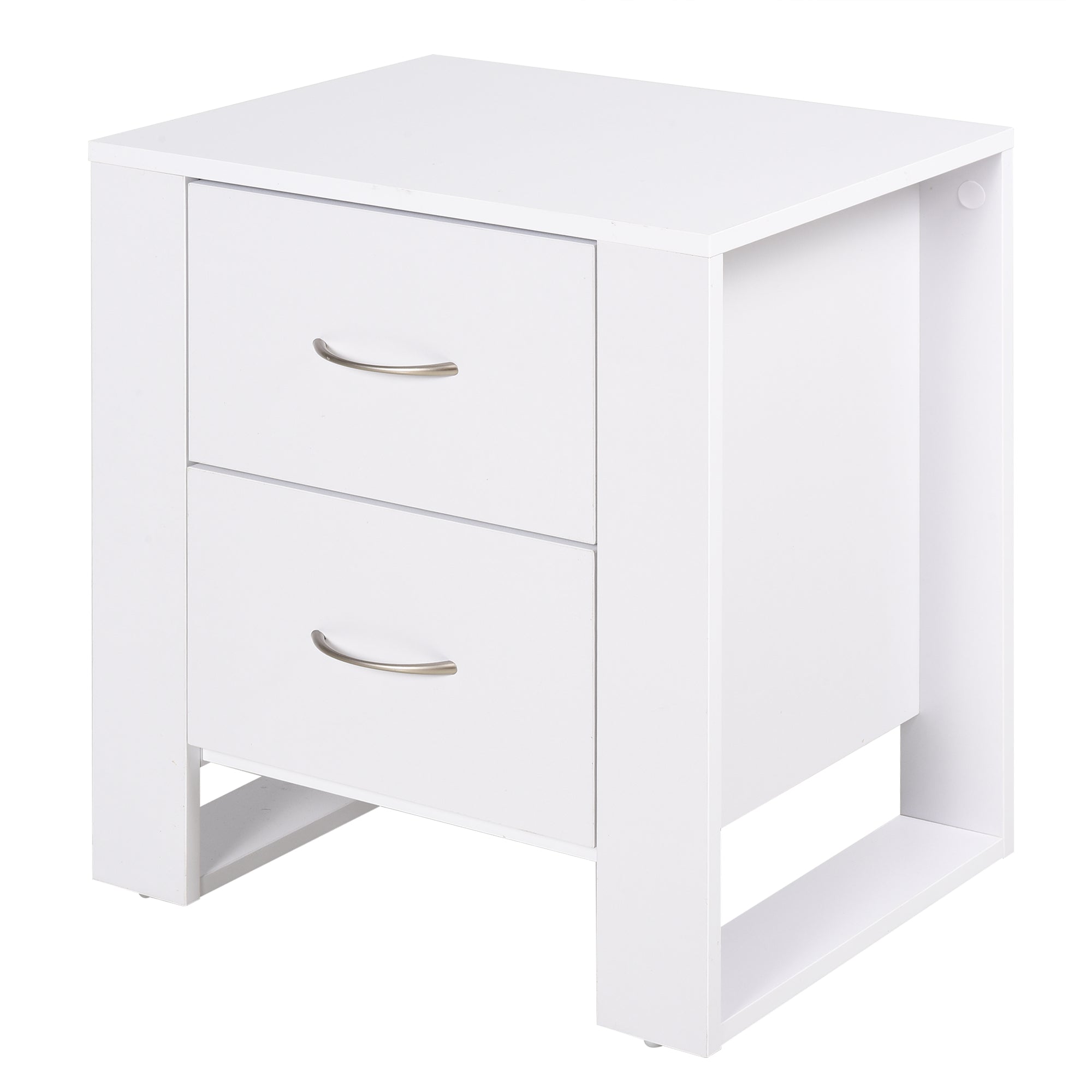 2 Drawer Modern Boxy Bedside Table w/ Handles Elevated Base Melamine Coating Bedroom Storage Furniture Night Stand Organisation White-0