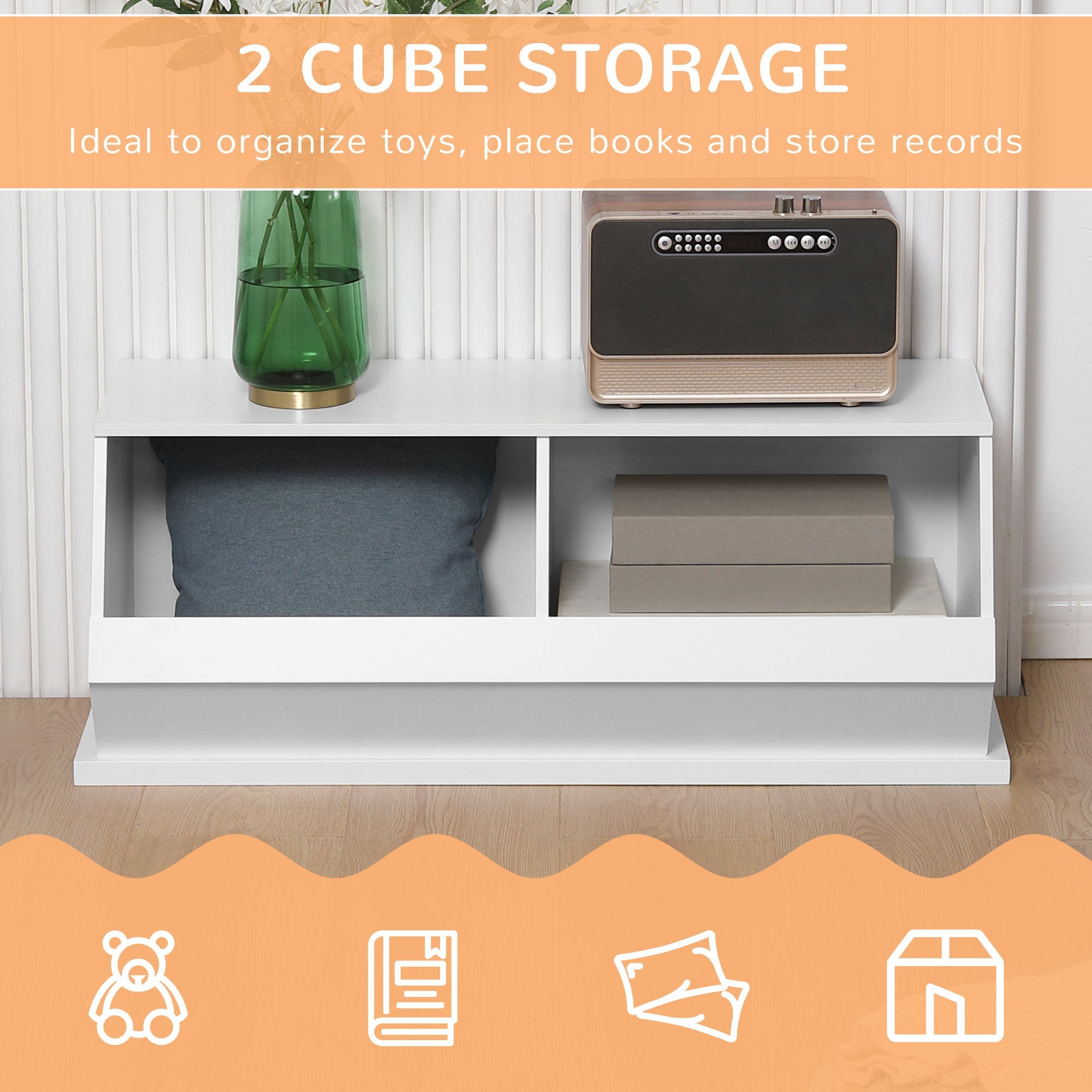 2 Cube Storage Unit Display Storage Cabinet with 2 Compartments for Living Room Closet Bedroom Play Room White-3