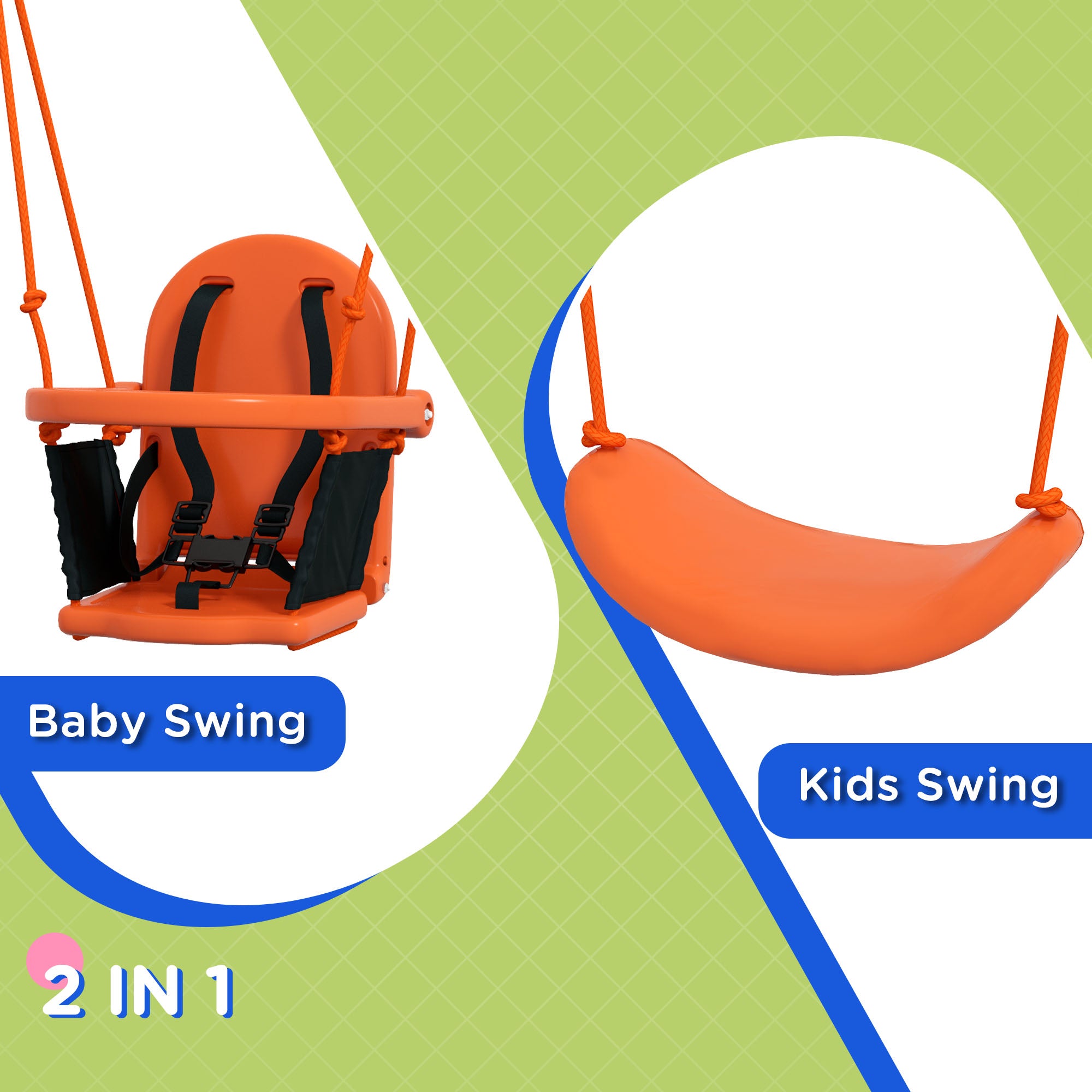 2 In 1 Metal Frame Nursery Swing w/ Comfortable Seat Safety Belt Orange-3