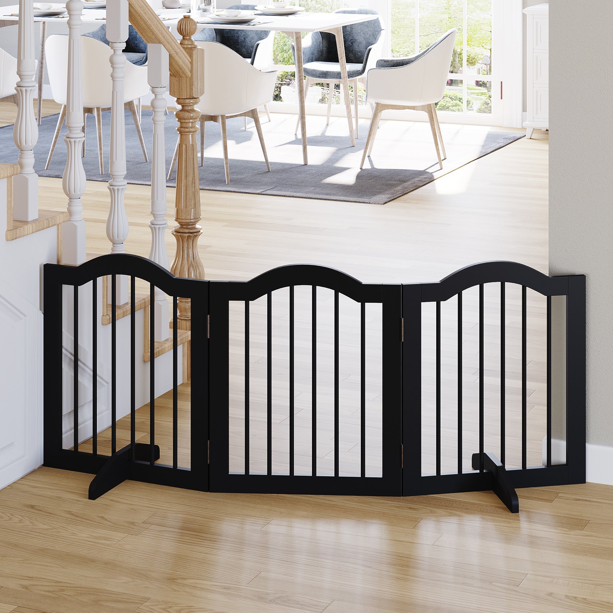 Wooden Foldable Small Sized Dog Gate Stepover Panel with Support Feet Pet Fence Freestanding Safety Barrier for the House Doorway Stairs Black-1