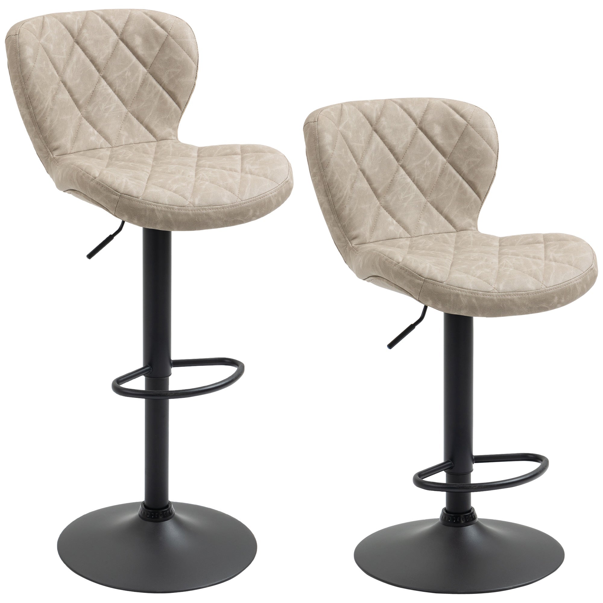 Adjustable Height Bar Stools Set of 2, Swivel Barstools with Backrest and Footrest, Steel Frame Diamond Pattern PU, Kitchen Counter Light Grey-0