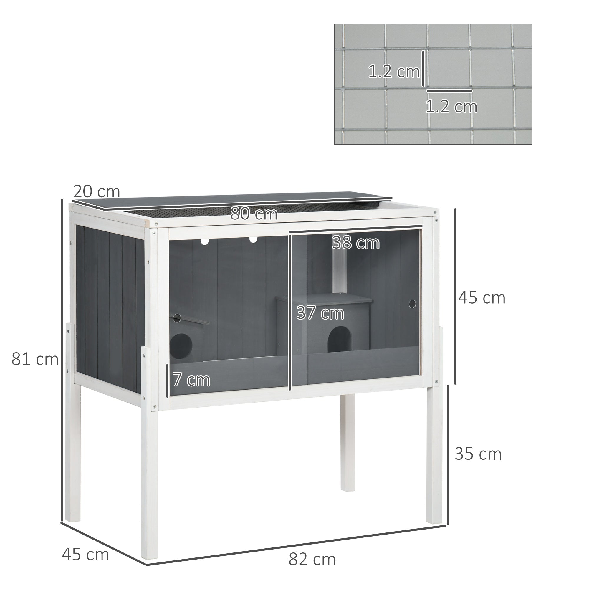 Wooden Hamster House Hamster Cage with Shelf, for Dwarf Hamsters, Gerbils, Rutin Chickens, with Huts, 82 x 45 x 81 cm, Dark Grey-2