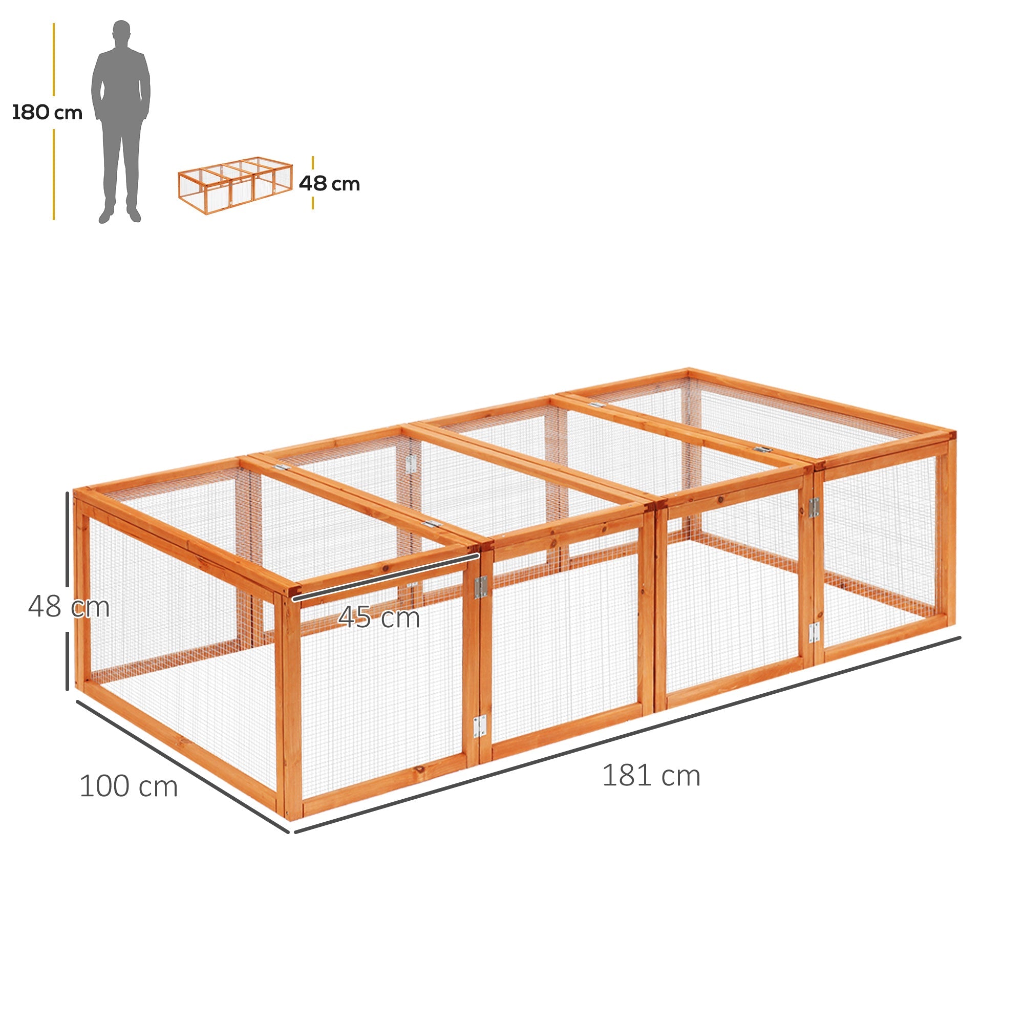 Wooden Rabbit Hutch Outdoor, Guinea Pig Hutch, Bunny Cage with Wire Mesh Safety Rabbit Run and Play Space 181 x 100 x 48 cm-2